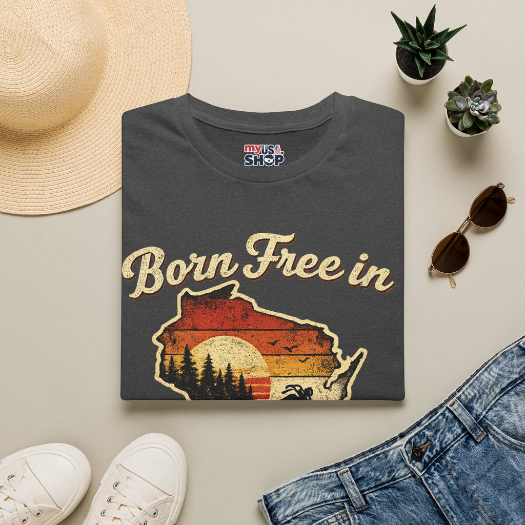 Wisconsin Vintage "Born Free in" T-Shirt - America 250 Tee