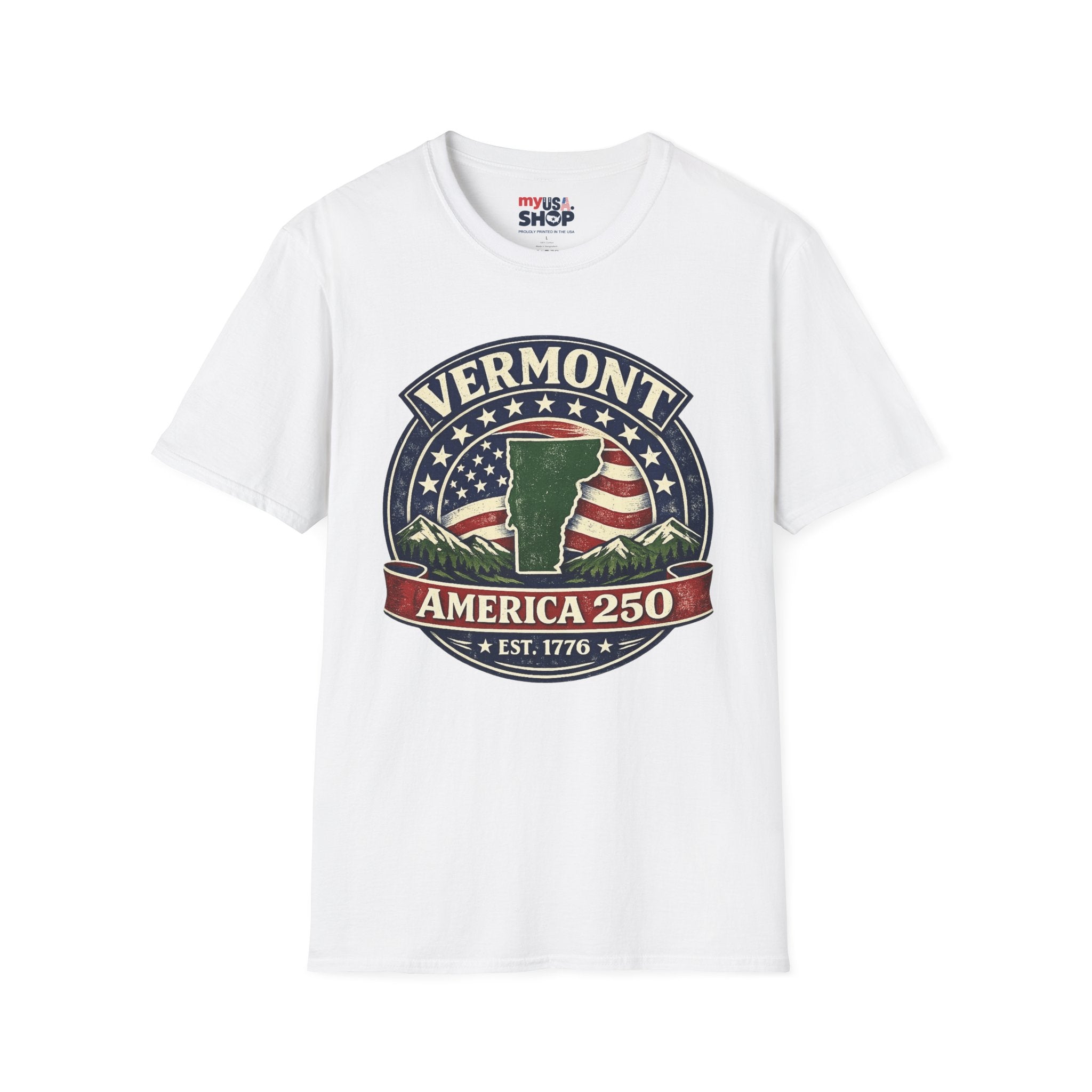 America 250 – Vermont Est. 1776 Map Vintage Tee Design