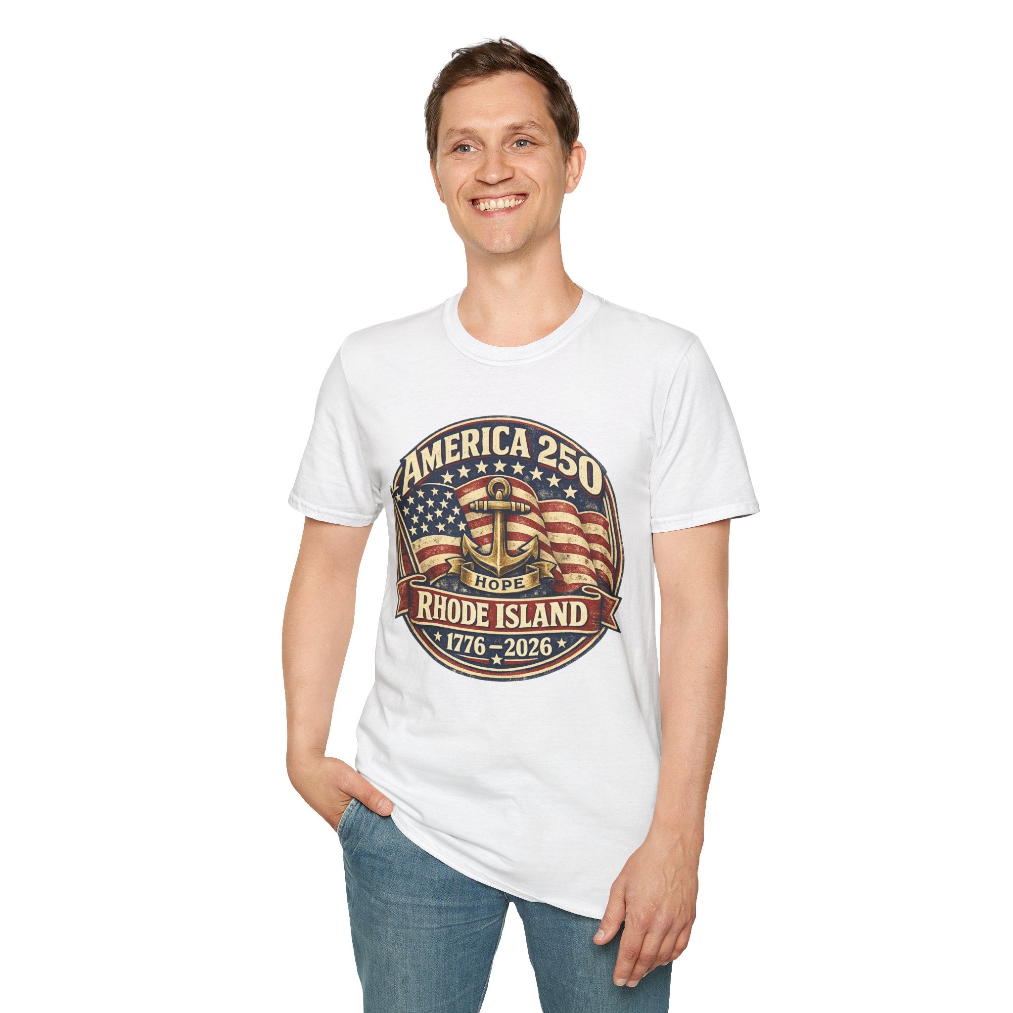 America 250 Rhode Island Shirt — Hope Anchor Patriotic Graphic Tee