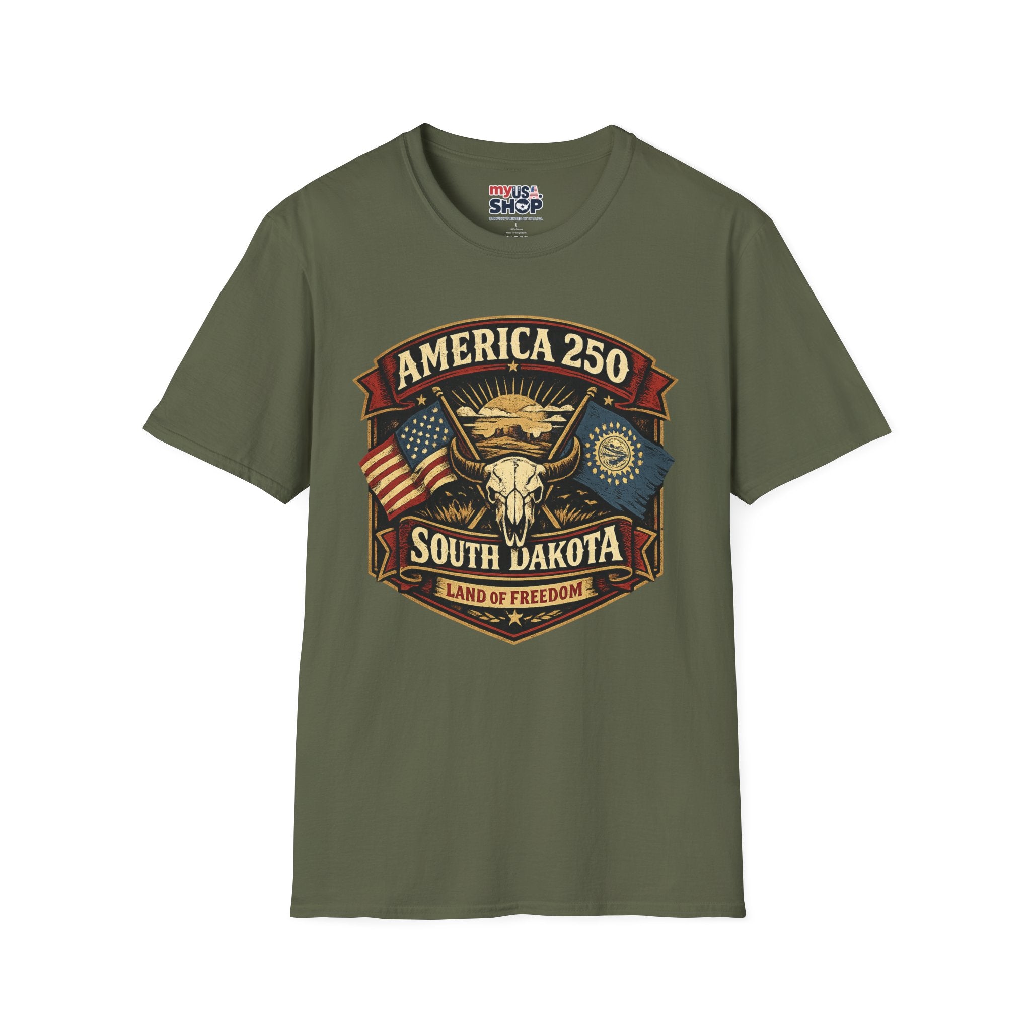 America 250 South Dakota T-Shirt — Western Skull Heritage Graphic Tee