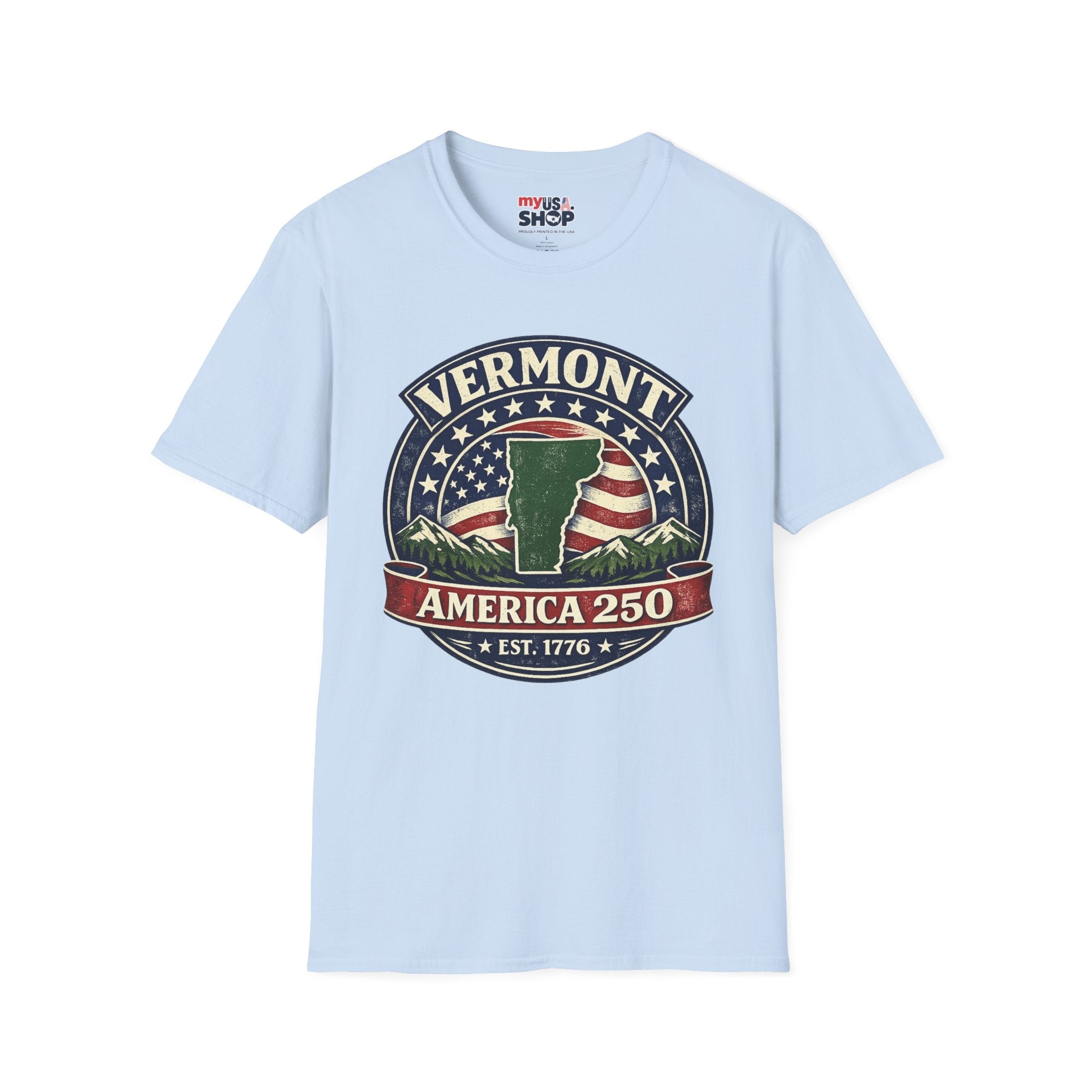 America 250 – Vermont Est. 1776 Map Vintage Tee Design