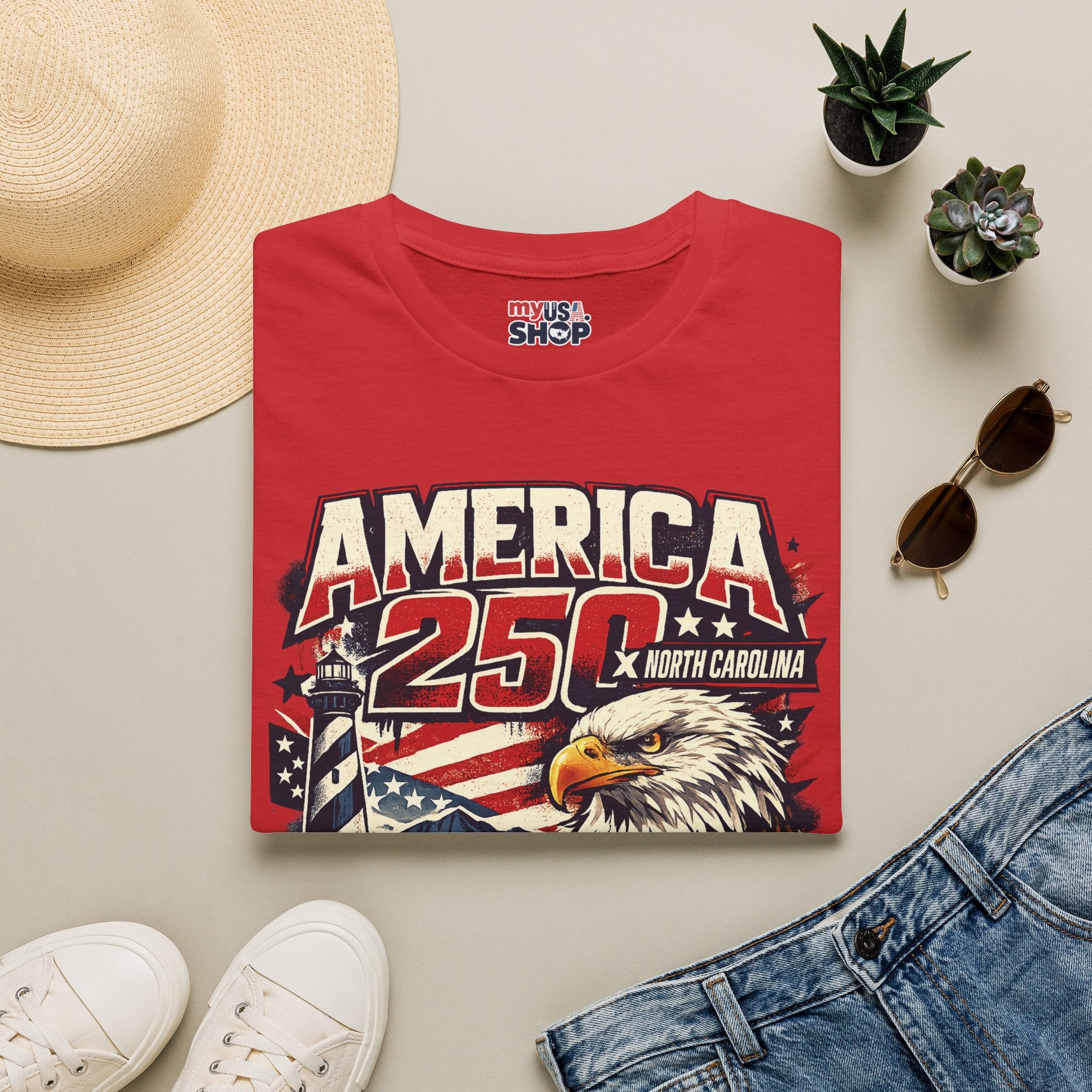 America 250 North Carolina Eagle T-Shirt – Patriotic July 4th Graphic Tee