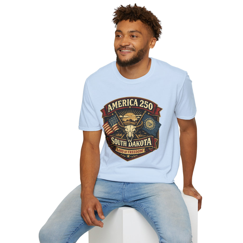 America 250 South Dakota T-Shirt — Western Skull Heritage Graphic Tee