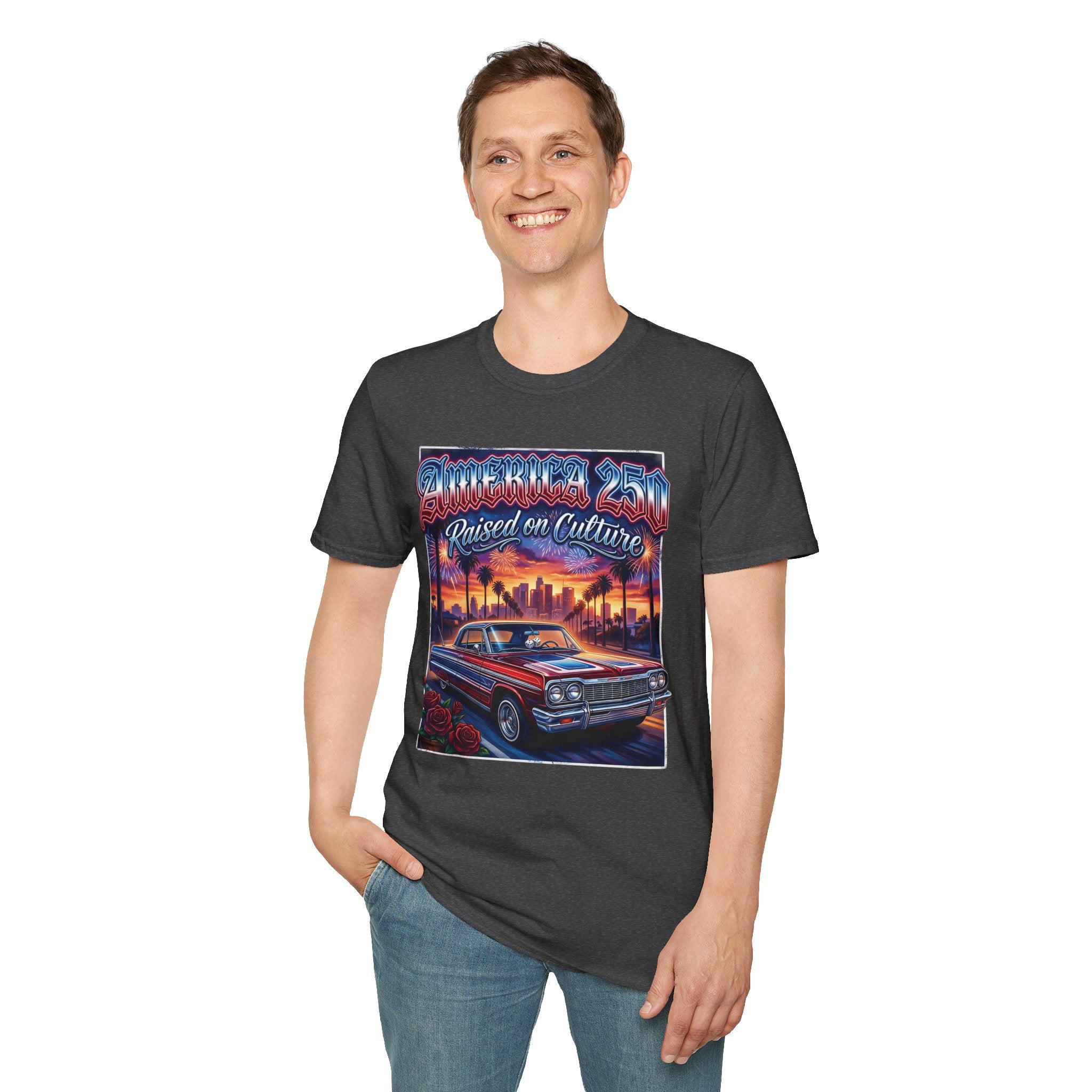America 250 California "Raised on Culture" — Vintage Sunset Classic Car Patriotic