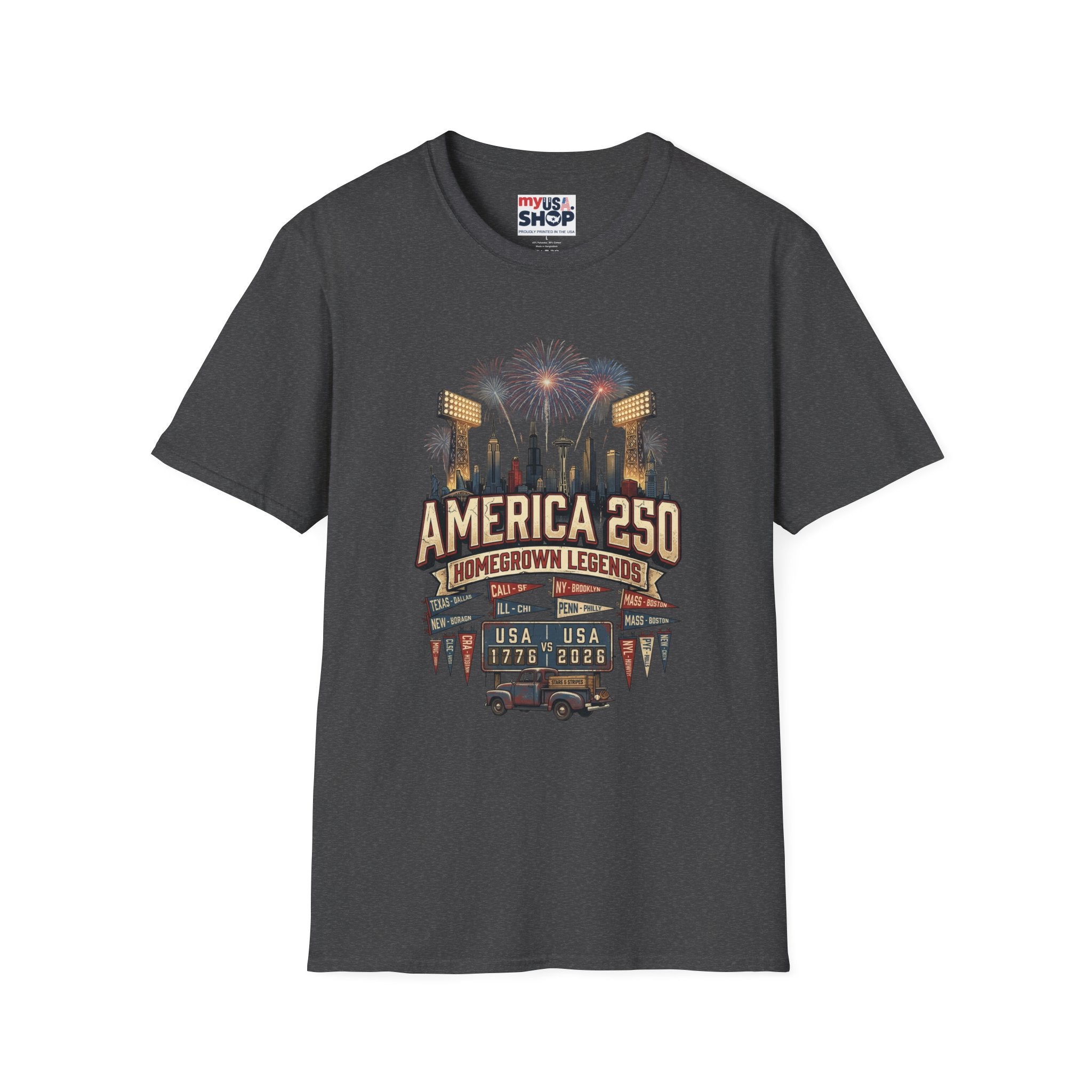 America 250 Celebration T‑Shirt — Hometown Legends Fireworks Skyline Pop Culture