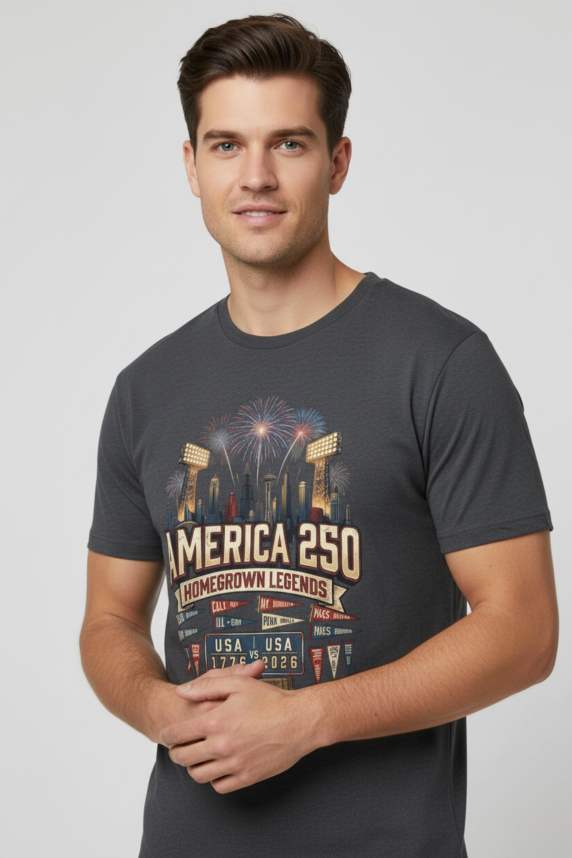 America 250 Celebration T‑Shirt — Hometown Legends Fireworks Skyline Pop Culture