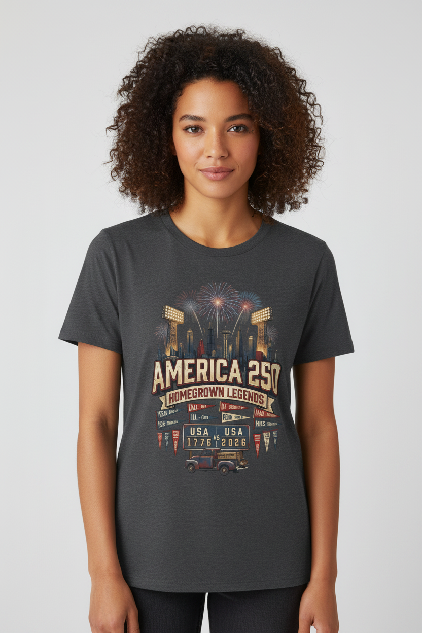 America 250 Celebration T‑Shirt — Hometown Legends Fireworks Skyline Pop Culture