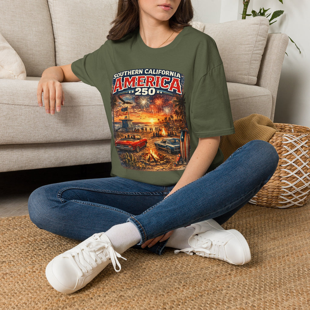 America 250 Southern California Sunset T-Shirt — Patriotic 4th of July Beach Vintage Tee