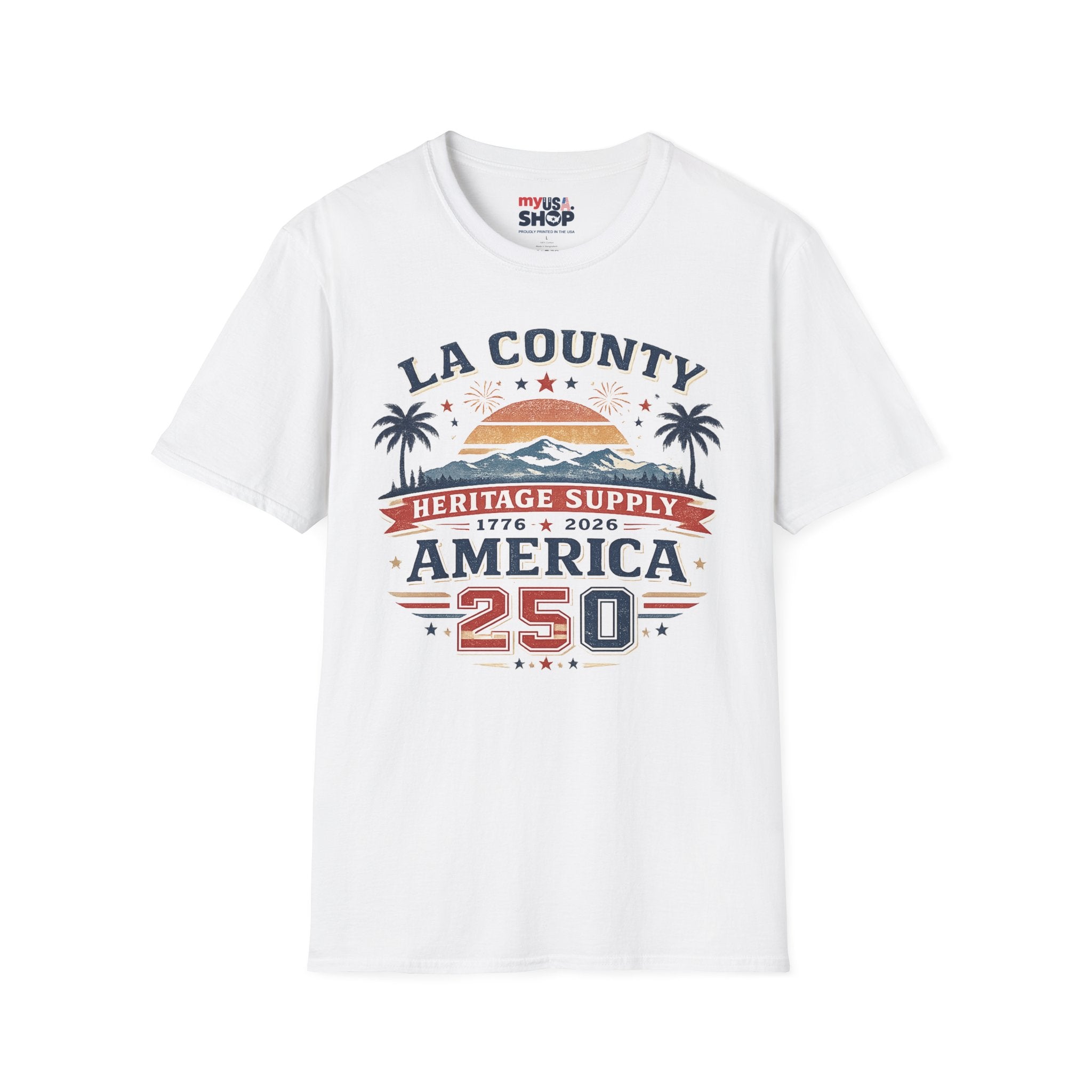 LA County Heritage Supply America 250 T-Shirt — 1776–2026 Vintage Sunset Tee