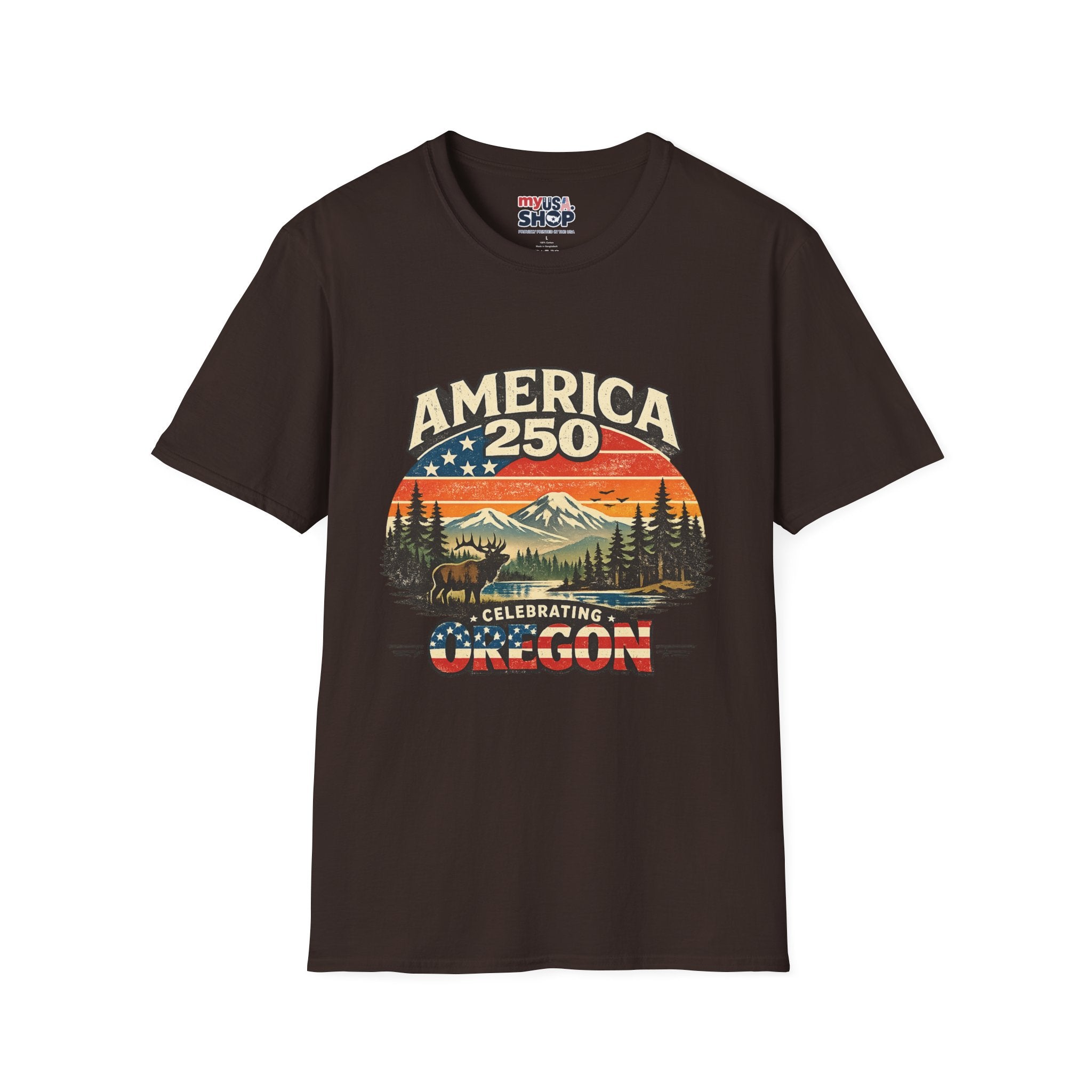 America 250 Oregon Shirt — Retro Wildlife Sunset Graphic Tee