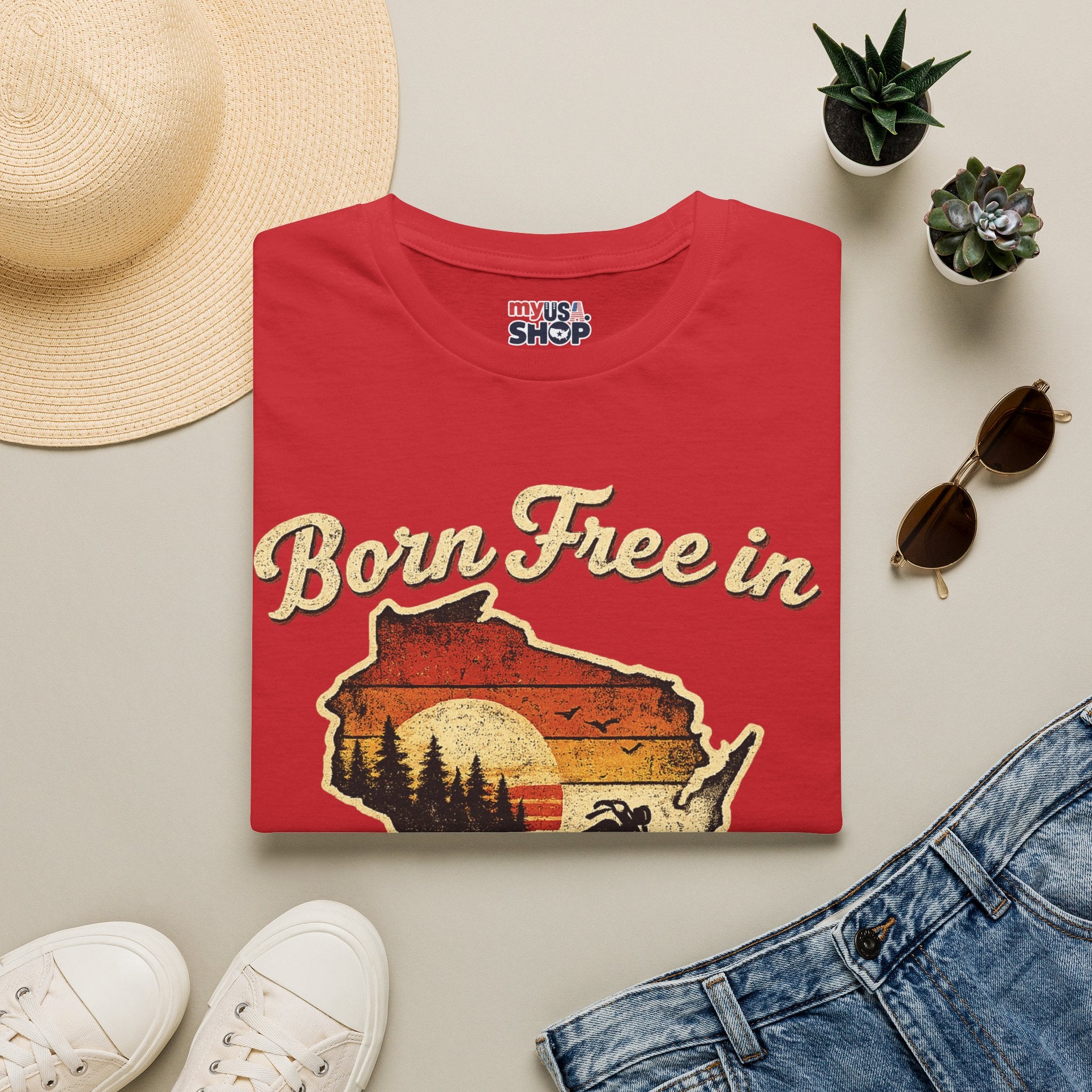 Wisconsin Vintage "Born Free in" T-Shirt - America 250 Tee