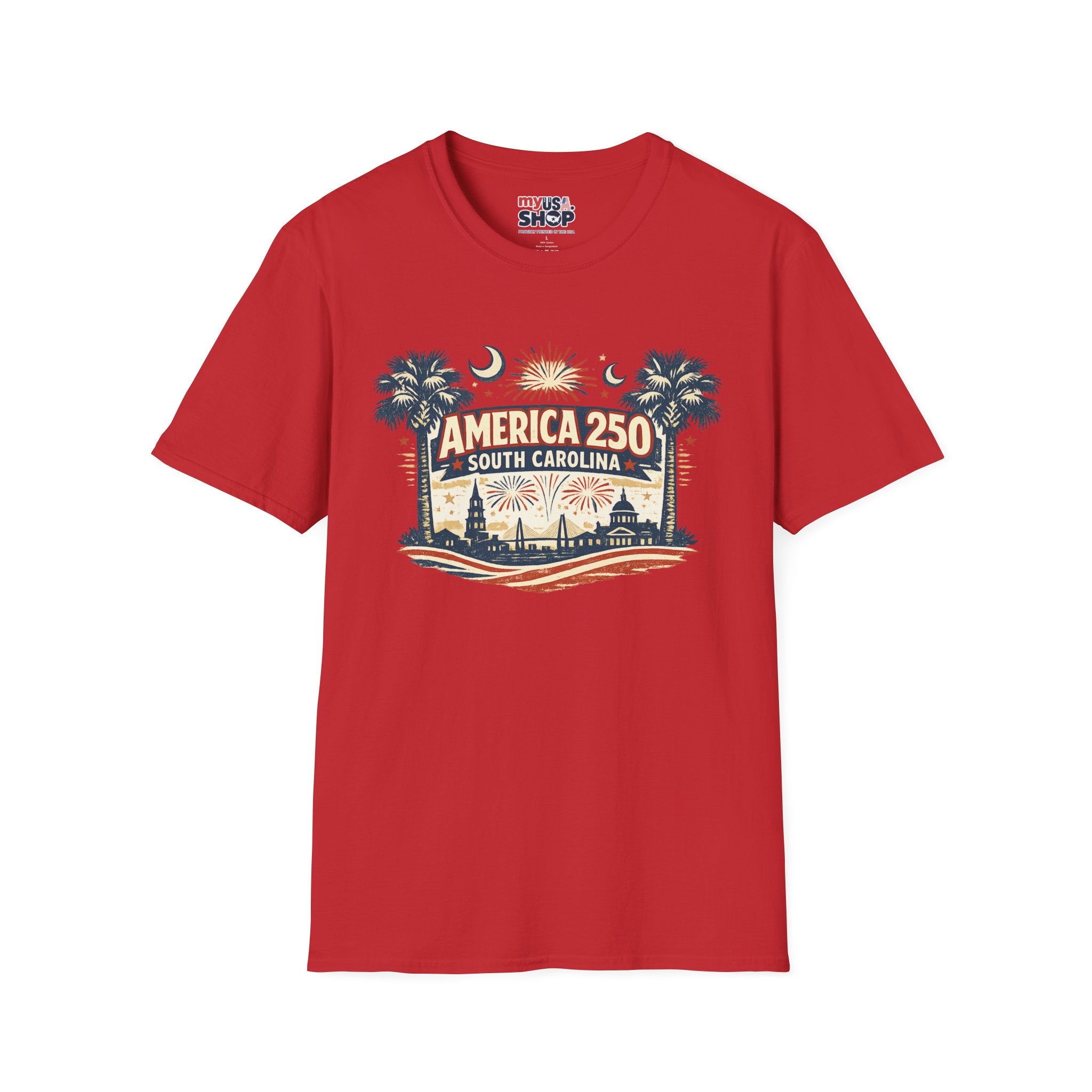 America 250 South Carolina T‑Shirt — Patriotic 250th Anniversary Tee with Palms & Fireworks