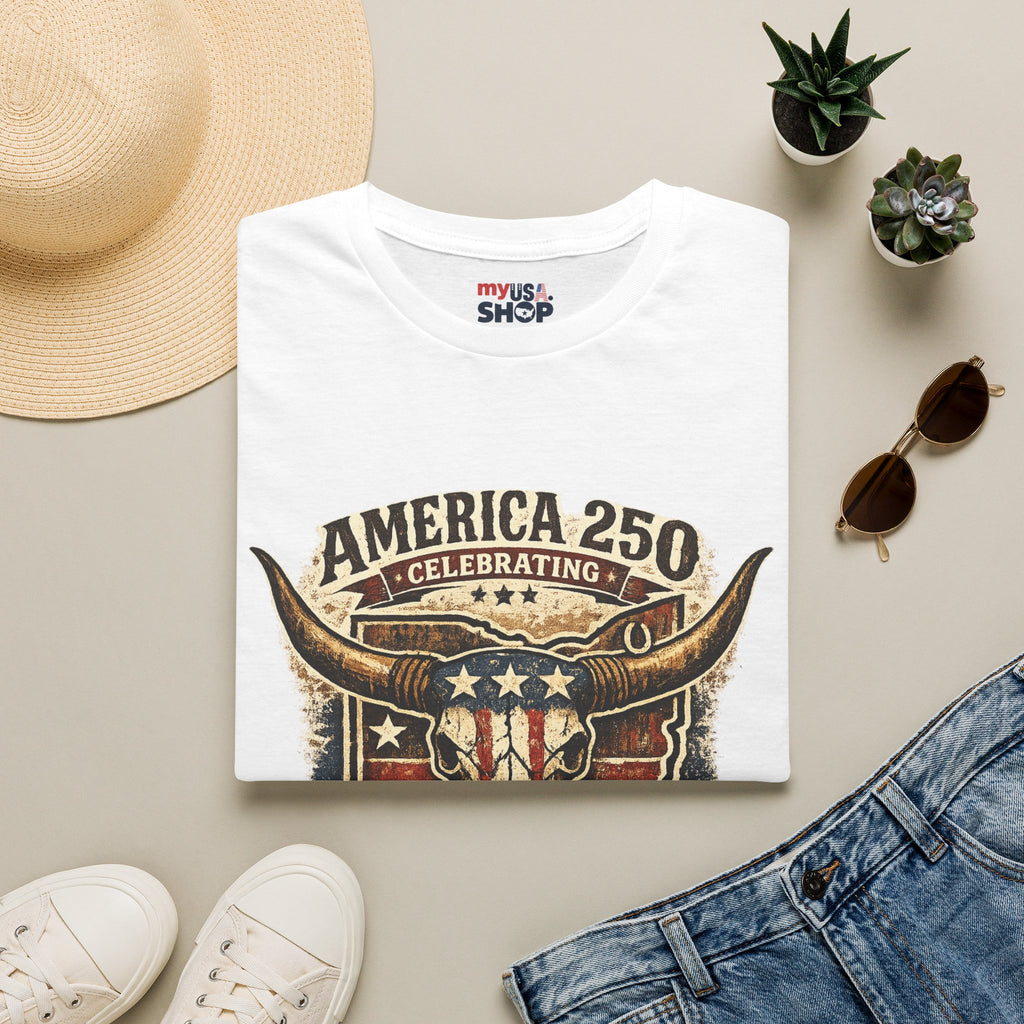 America 250 – Ohio Longhorn Skull Patriotic Vintage Tee Design