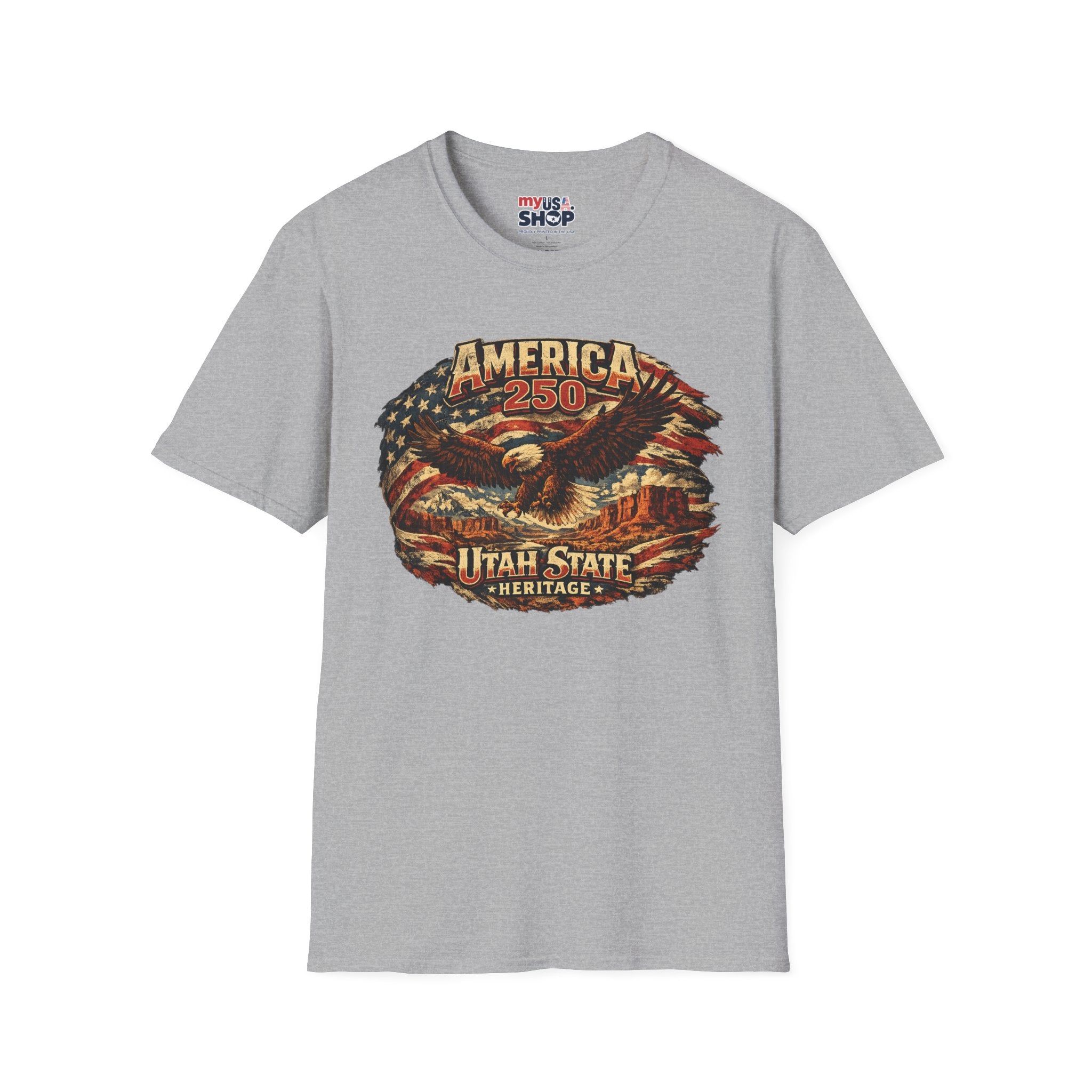 America 250 Utah State Shirt — Heritage Eagle Patriotic Graphic Tee