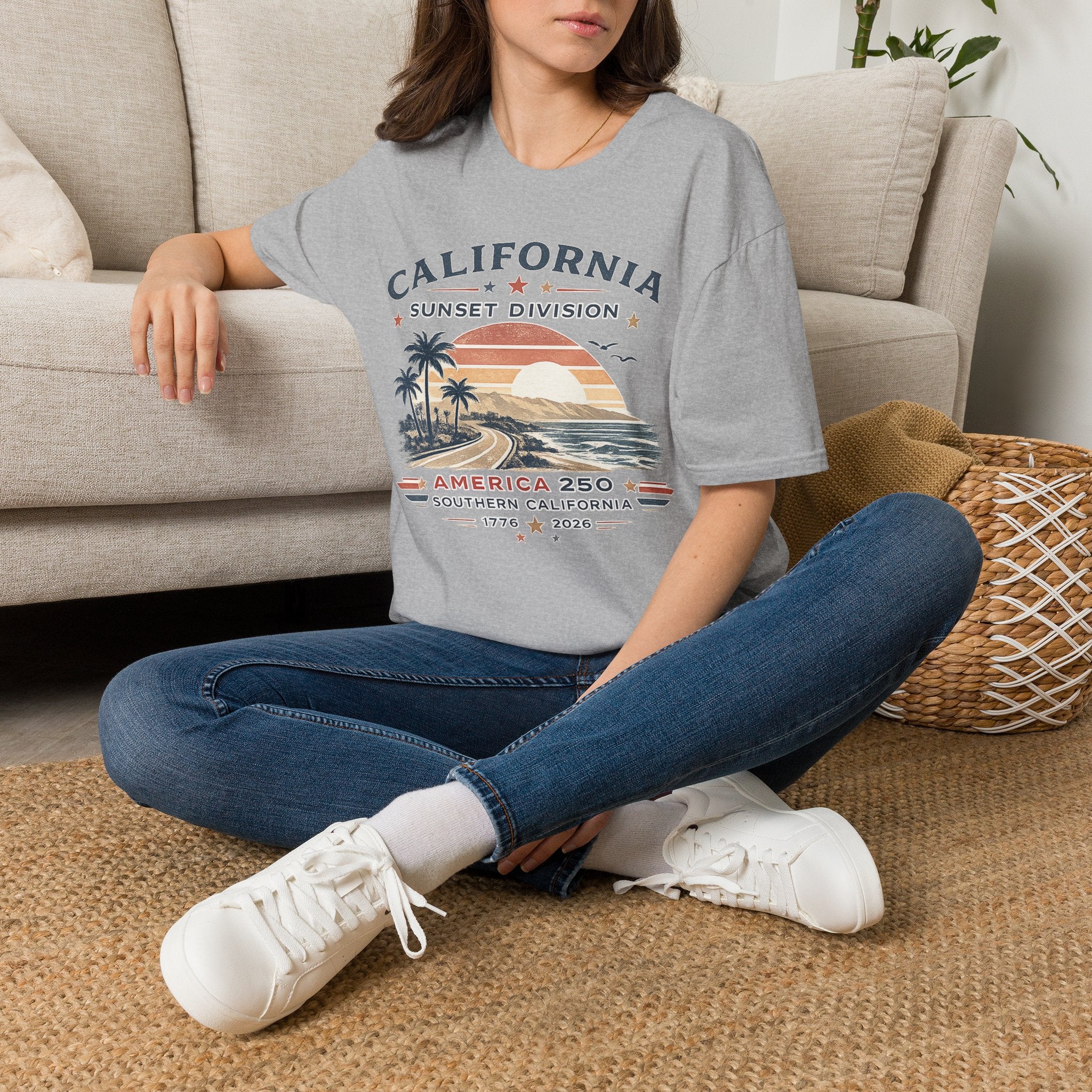 America 250 California Sunset Division T-Shirt — Vintage Palm Beach Sunset Tee