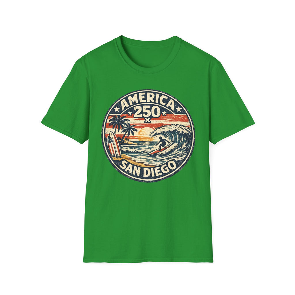 America 250 San Diego California Vintage Surf Emblem Tee