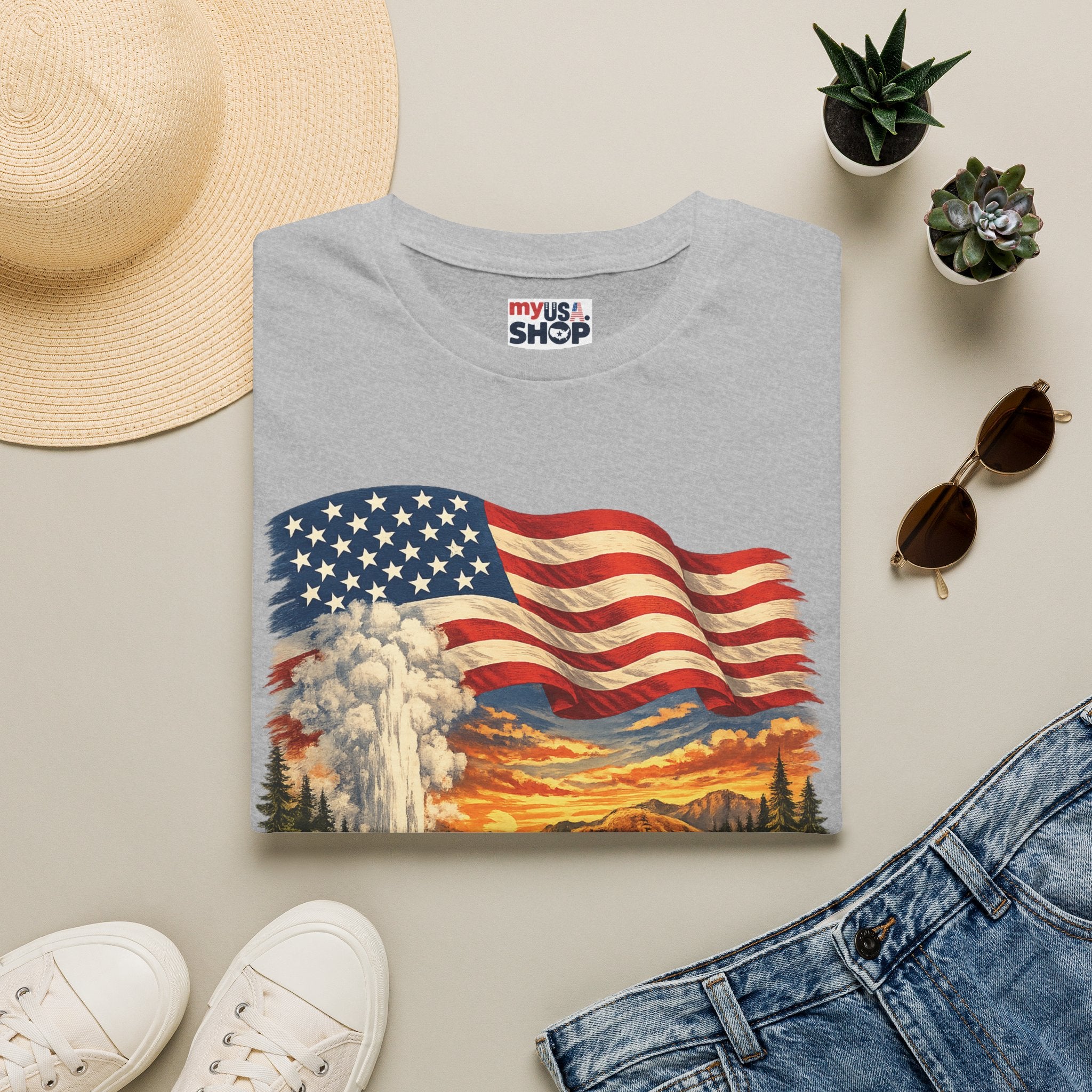 America 250 T-Shirt — Vintage Wyoming Yellowstone Design