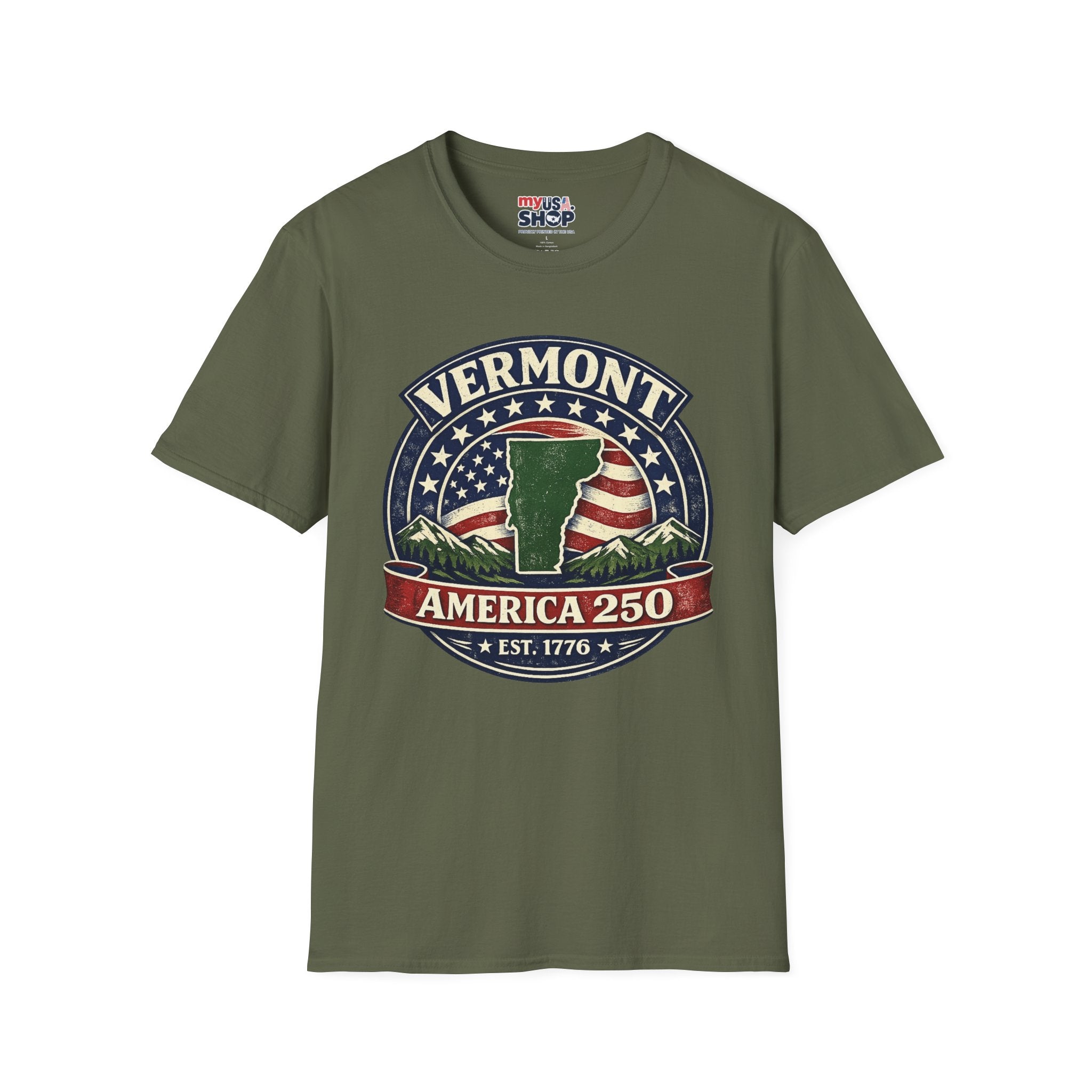 America 250 – Vermont Est. 1776 Map Vintage Tee Design