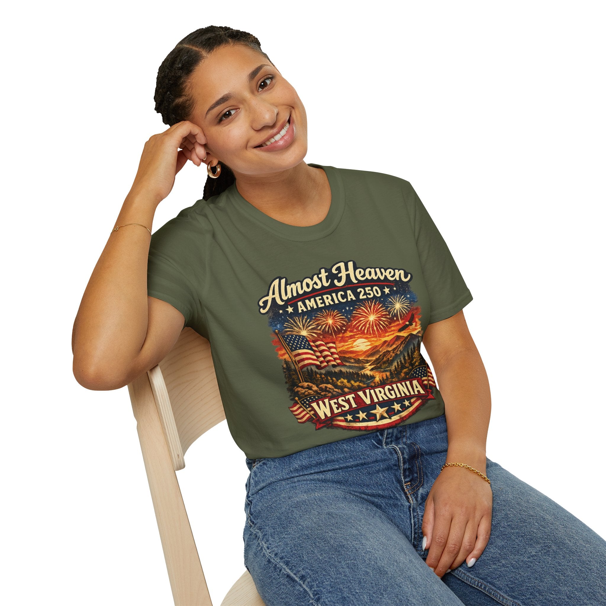 Almost Heaven West Virginia T-Shirt – America 250 Patriotic Fireworks Tee