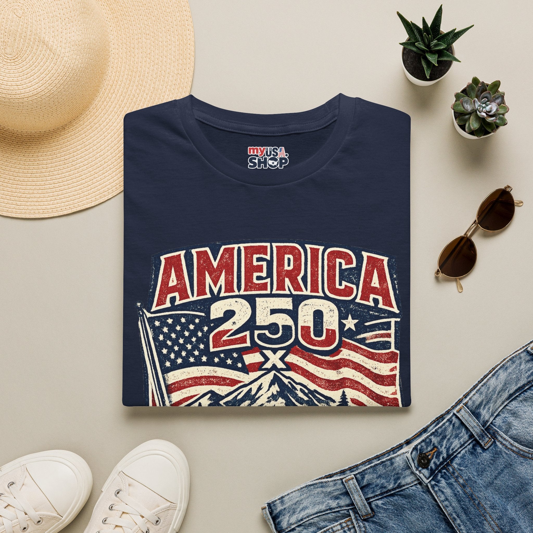 America 250 Oregon Shirt — Patriotic Mountain Flag Badge Tee