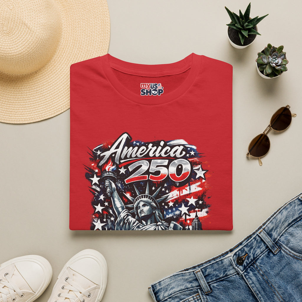 America 250 Statue of Liberty T-Shirt — Patriotic New York 250th Anniversary Tee
