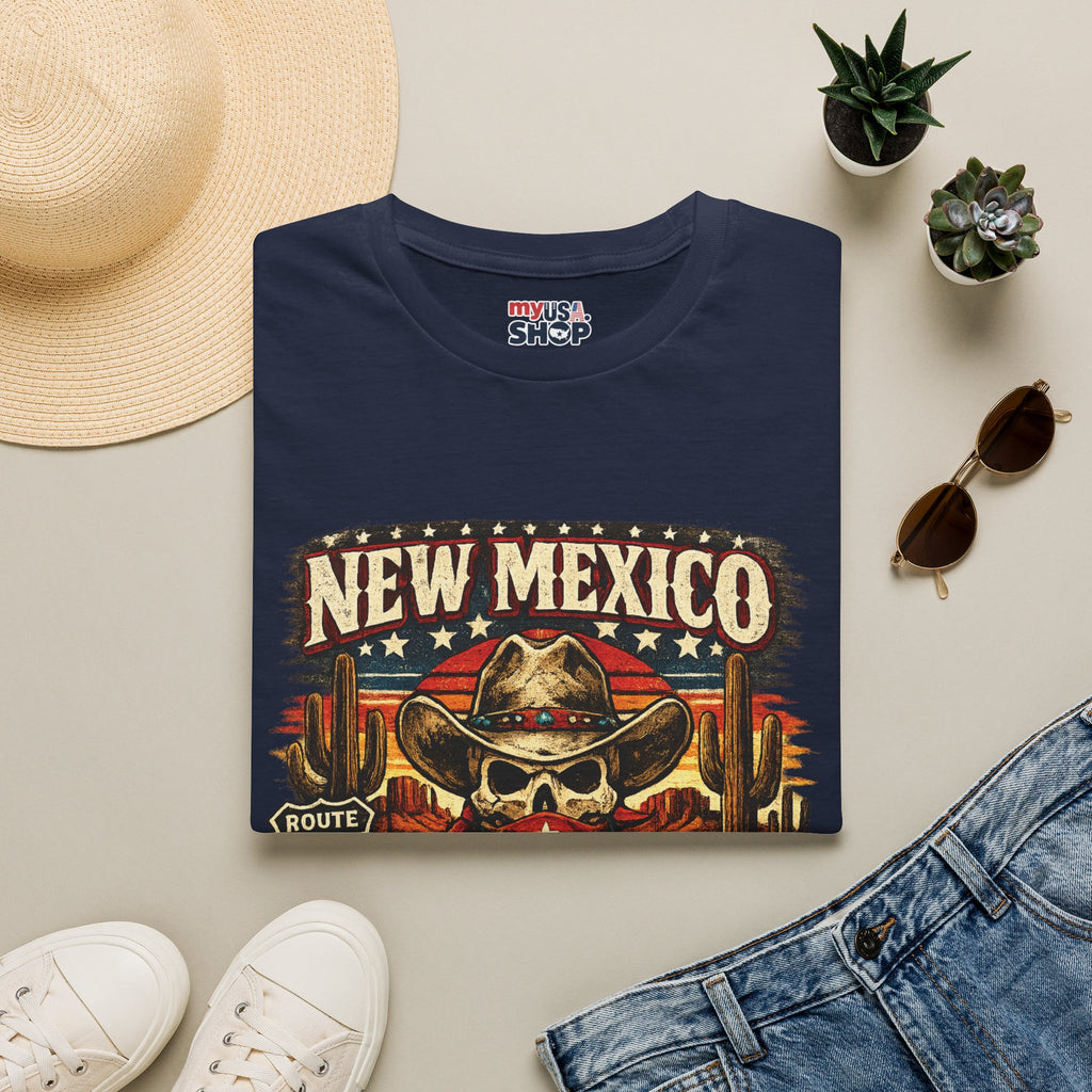 America 250 x New Mexico Skull Cowboy — Vintage Route 66 Desert