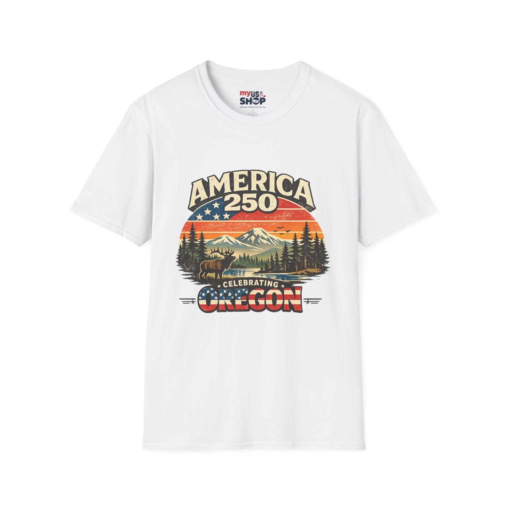 America 250 Oregon Shirt — Retro Wildlife Sunset Graphic Tee