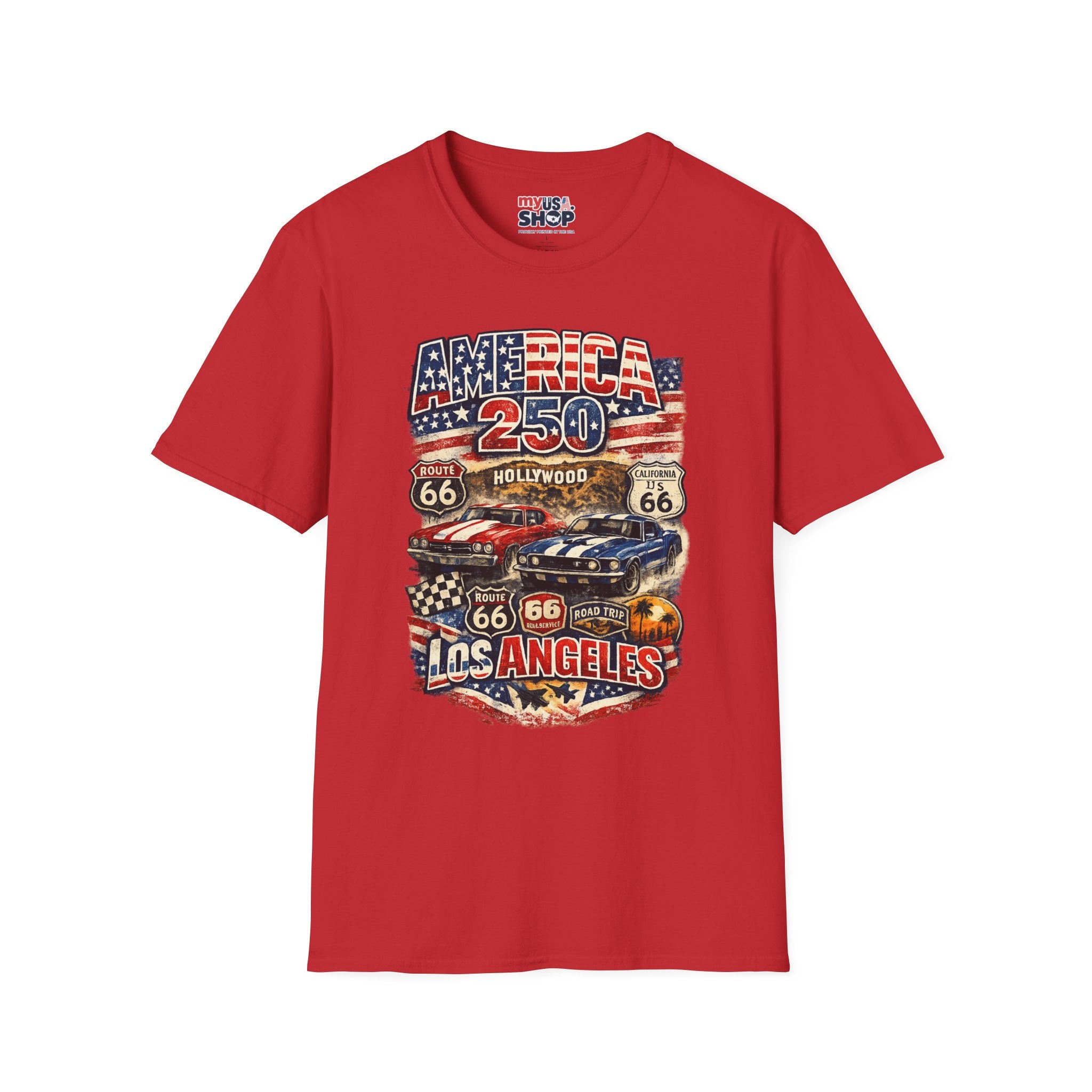 America 250 Los Angeles Route 66 Hollywood Muscle Cars Road Trip California Tee