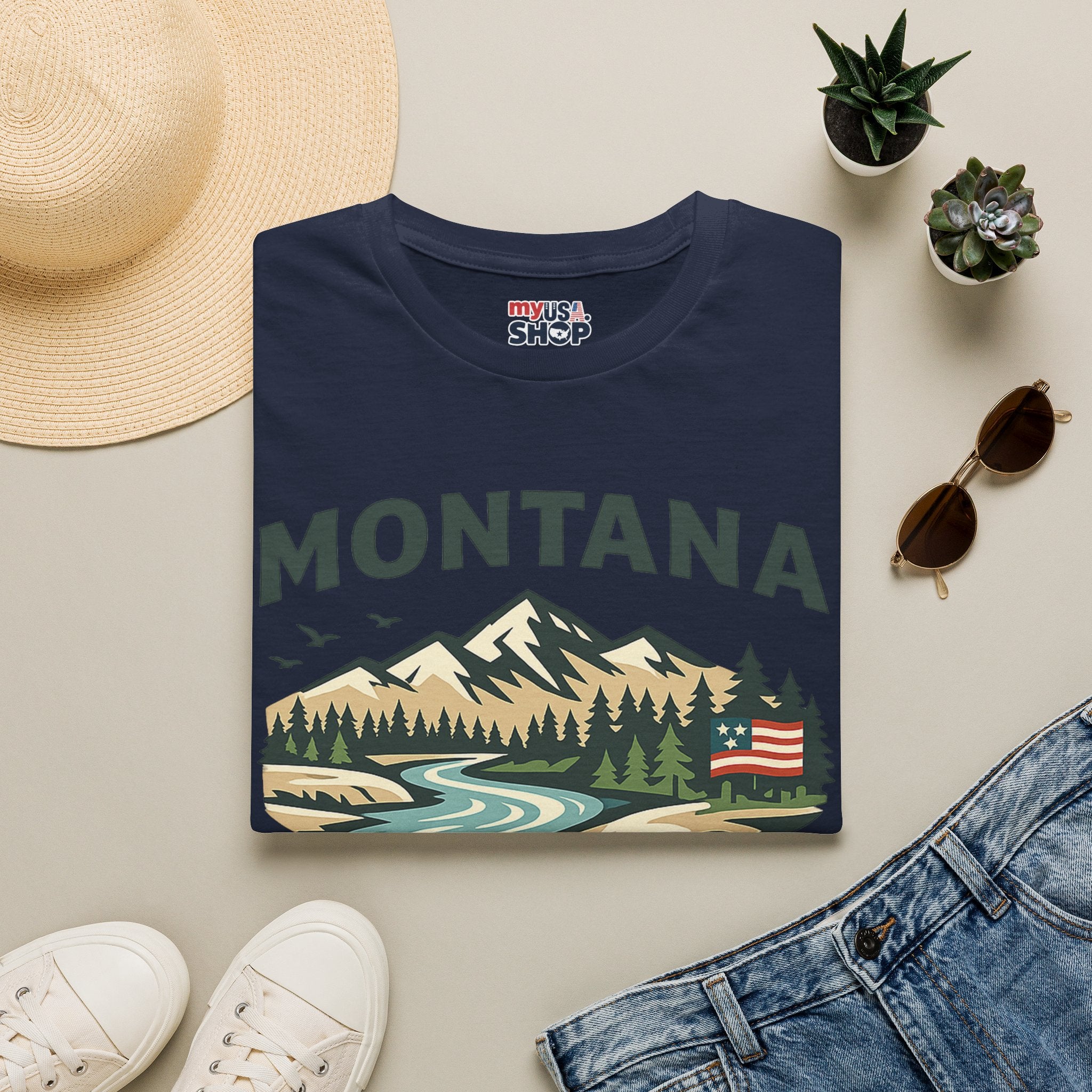 America 250 x Montana Mountain Scenic T-Shirt — Retro Nature Design