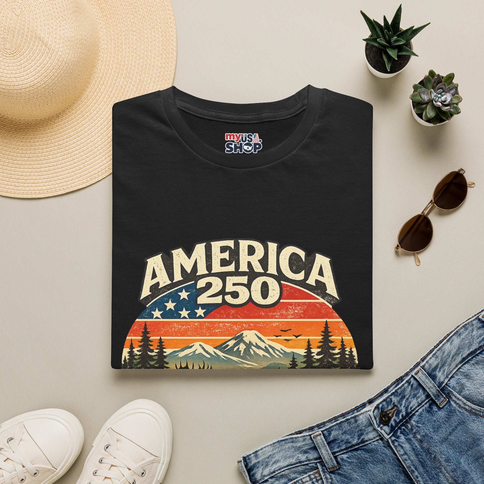 America 250 Oregon Shirt — Retro Wildlife Sunset Graphic Tee