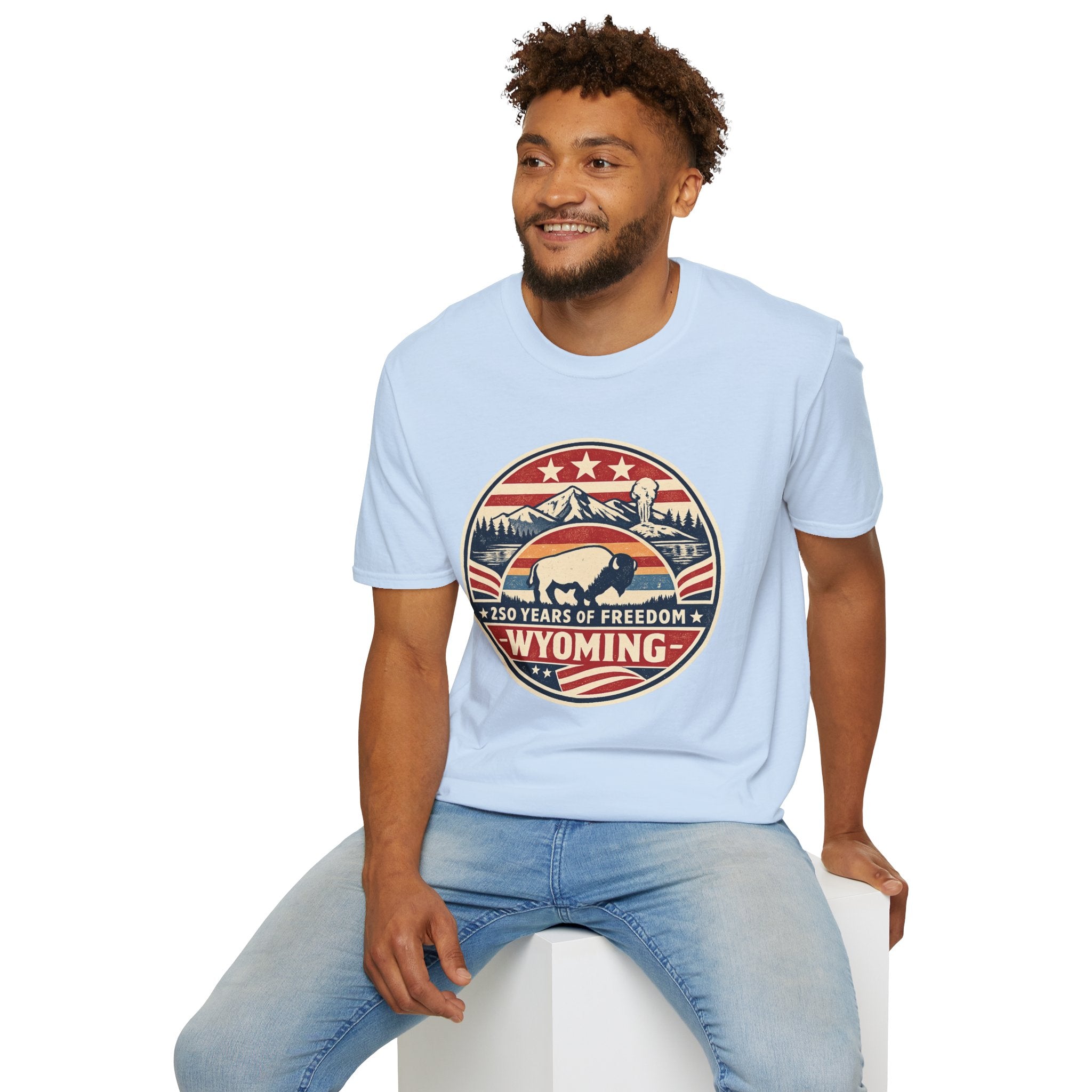 Wyoming Buffalo Tee — America 250 Retro Mountain Graphic T-Shirt