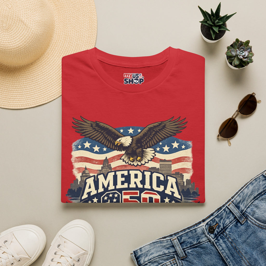 America 250 Rhode Island Eagle Shirt — Patriotic Skyline Graphic Tee