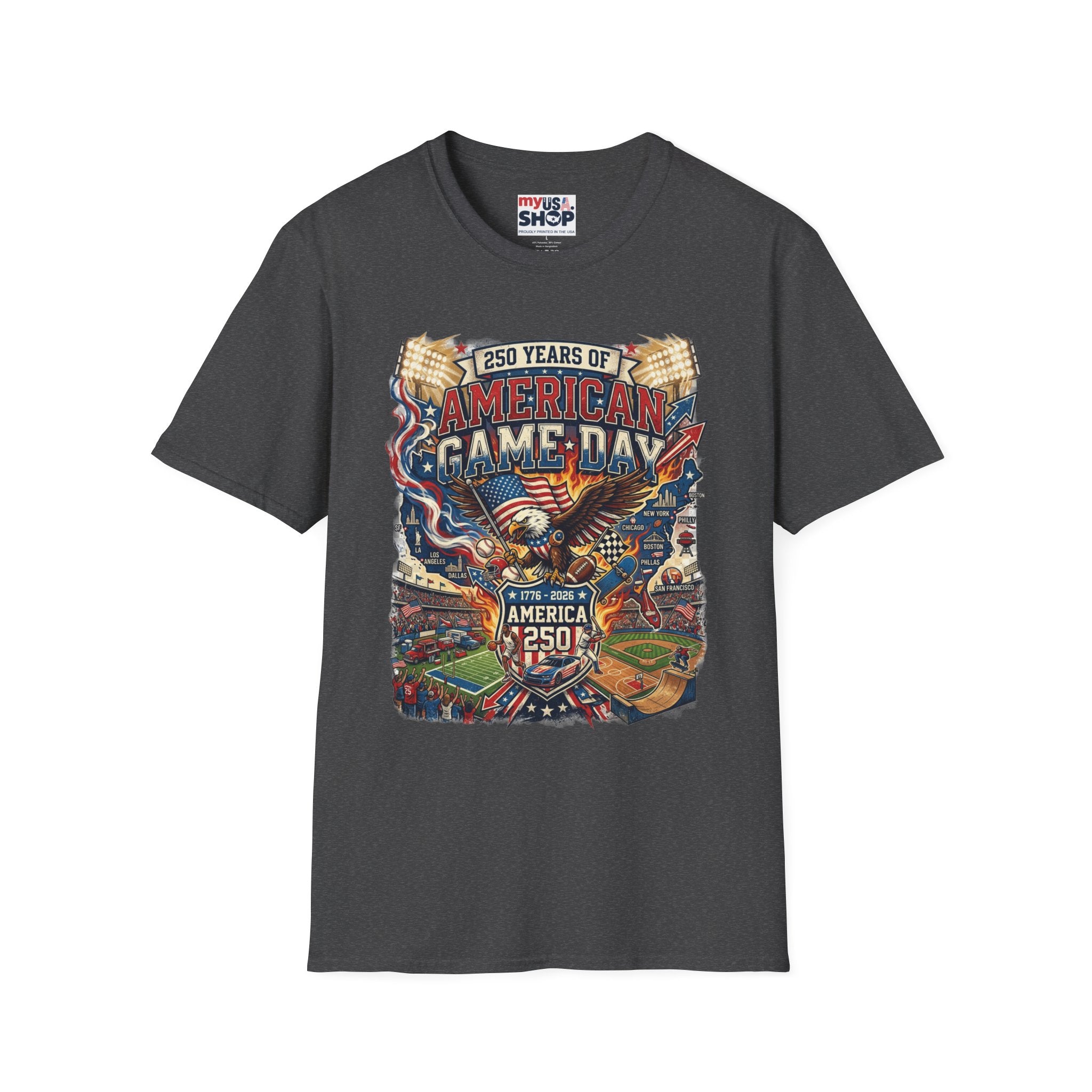American Game Day T-Shirt — 250 Years USA Football & Baseball Celebration Pop Culture