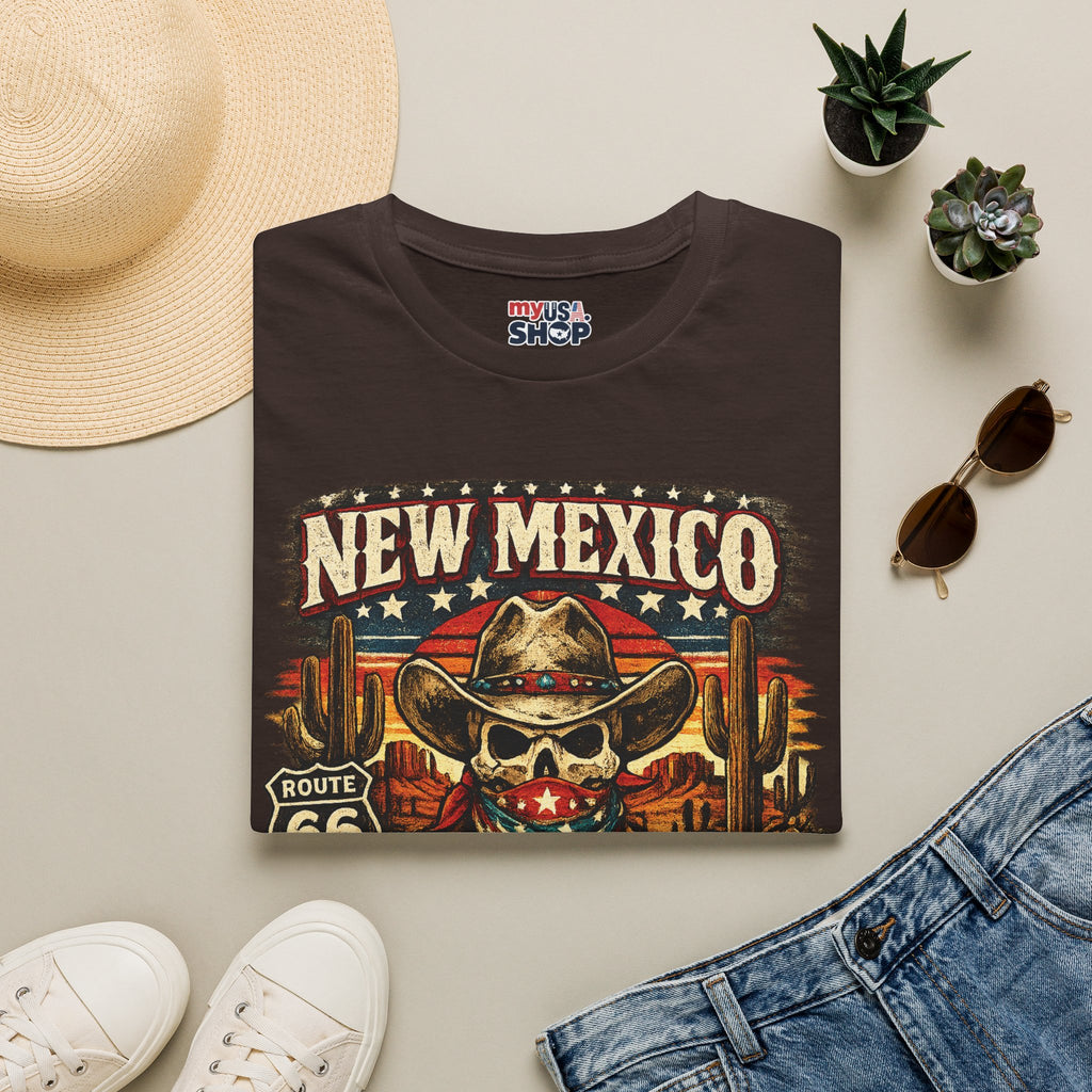 America 250 New Mexico Skull Cowboy T-Shirt — Route 66 Americana Desert Tee
