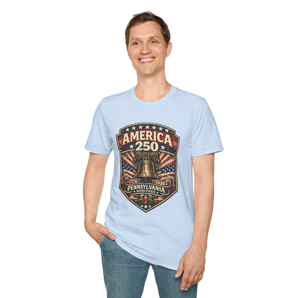 Pennsylvania America 250 Shirt — Vintage Liberty Bell Heritage Crest Tee