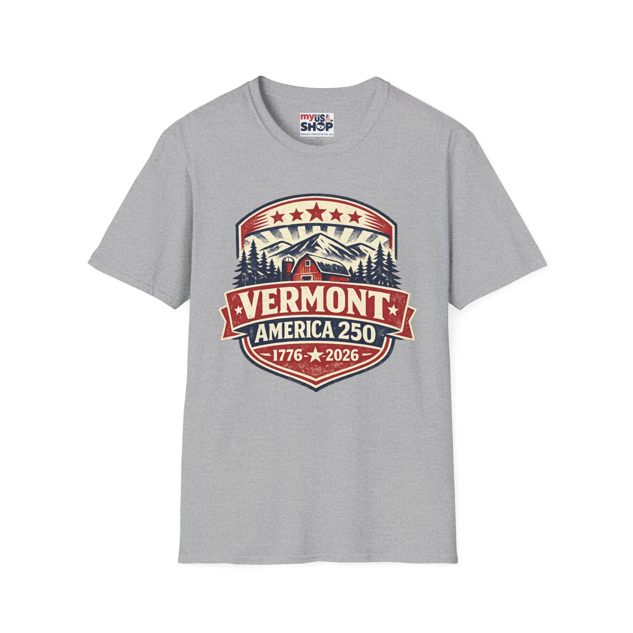 Vermont America 250 T-Shirt — Retro Mountain Cabin Design