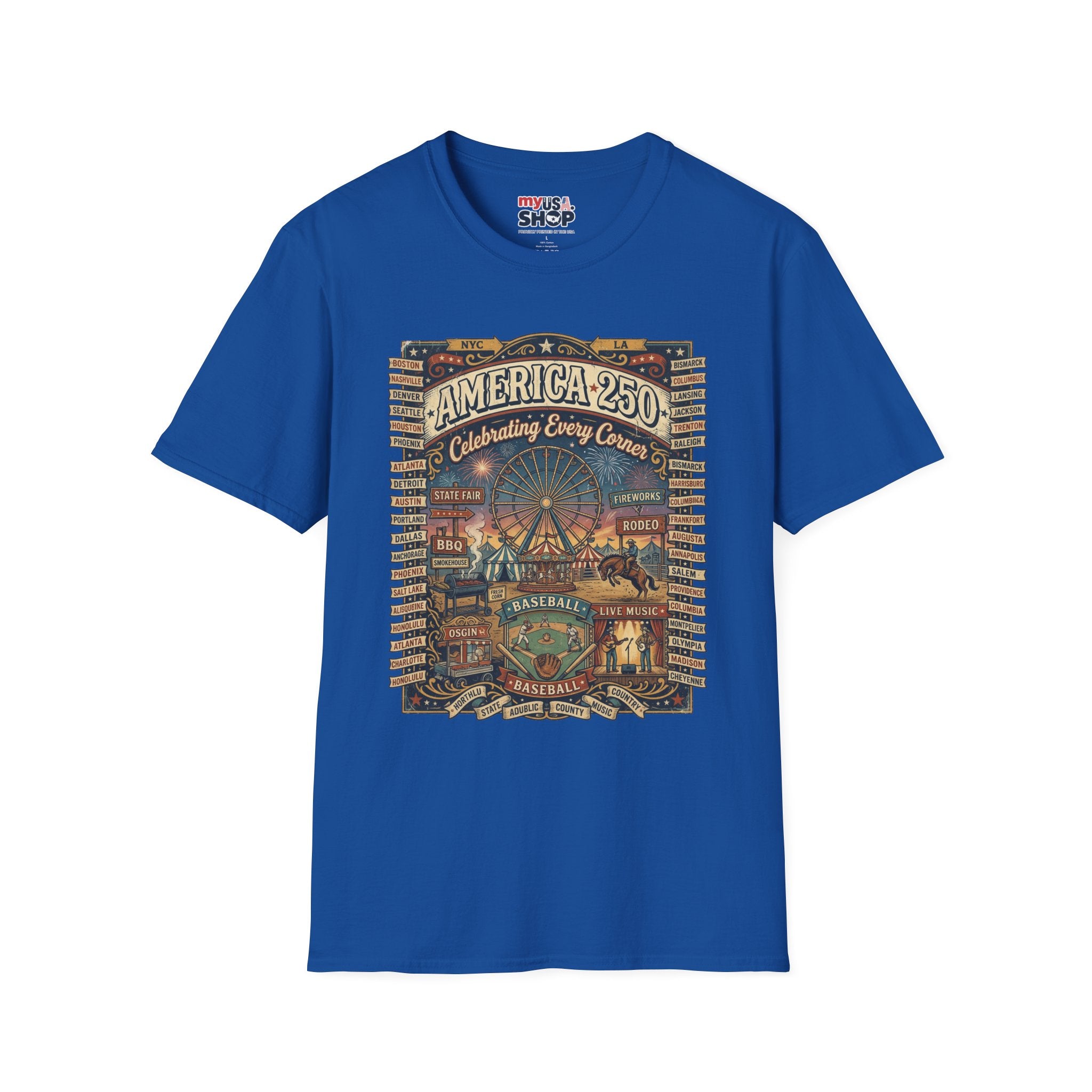 America 250 Celebration T-Shirt — Vintage Fair Ferris Wheel Patriotic Tee Pop Culture