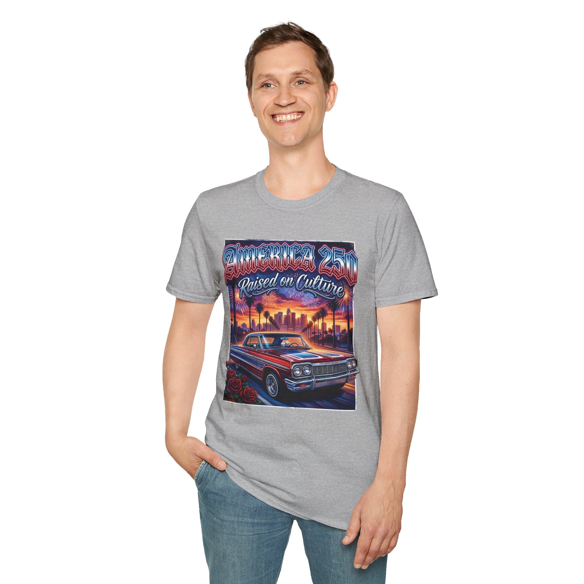 America 250 California "Raised on Culture" — Vintage Sunset Classic Car Patriotic