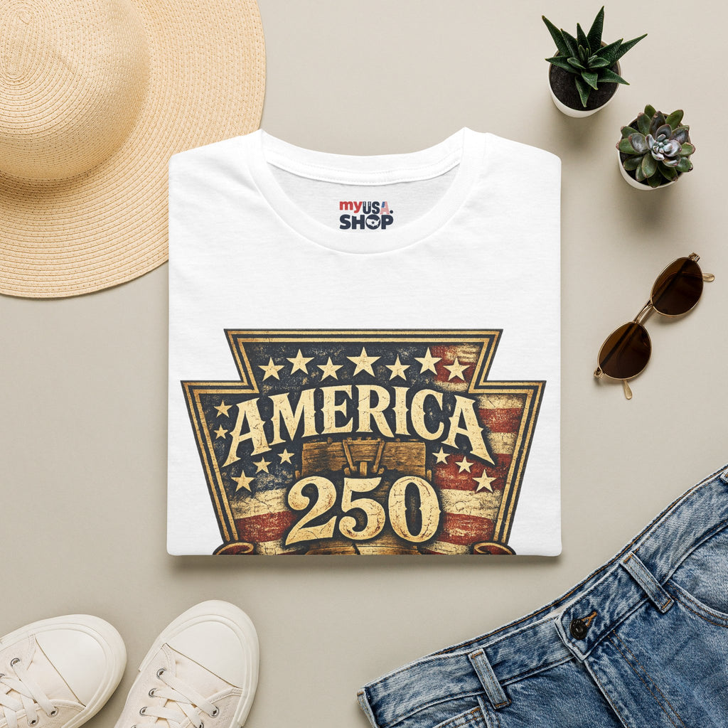 Pennsylvania America 250 Shirt — Keystone State Vintage Badge Graphic Tee