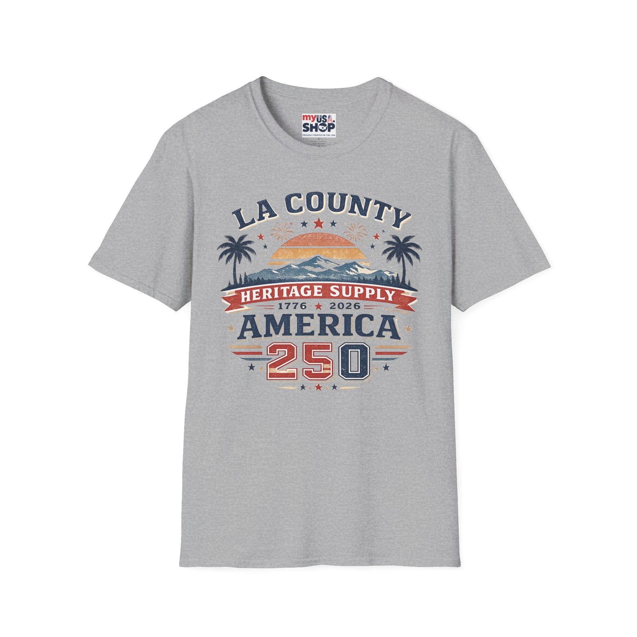LA County Heritage Supply America 250 T-Shirt — 1776–2026 Vintage Sunset Tee