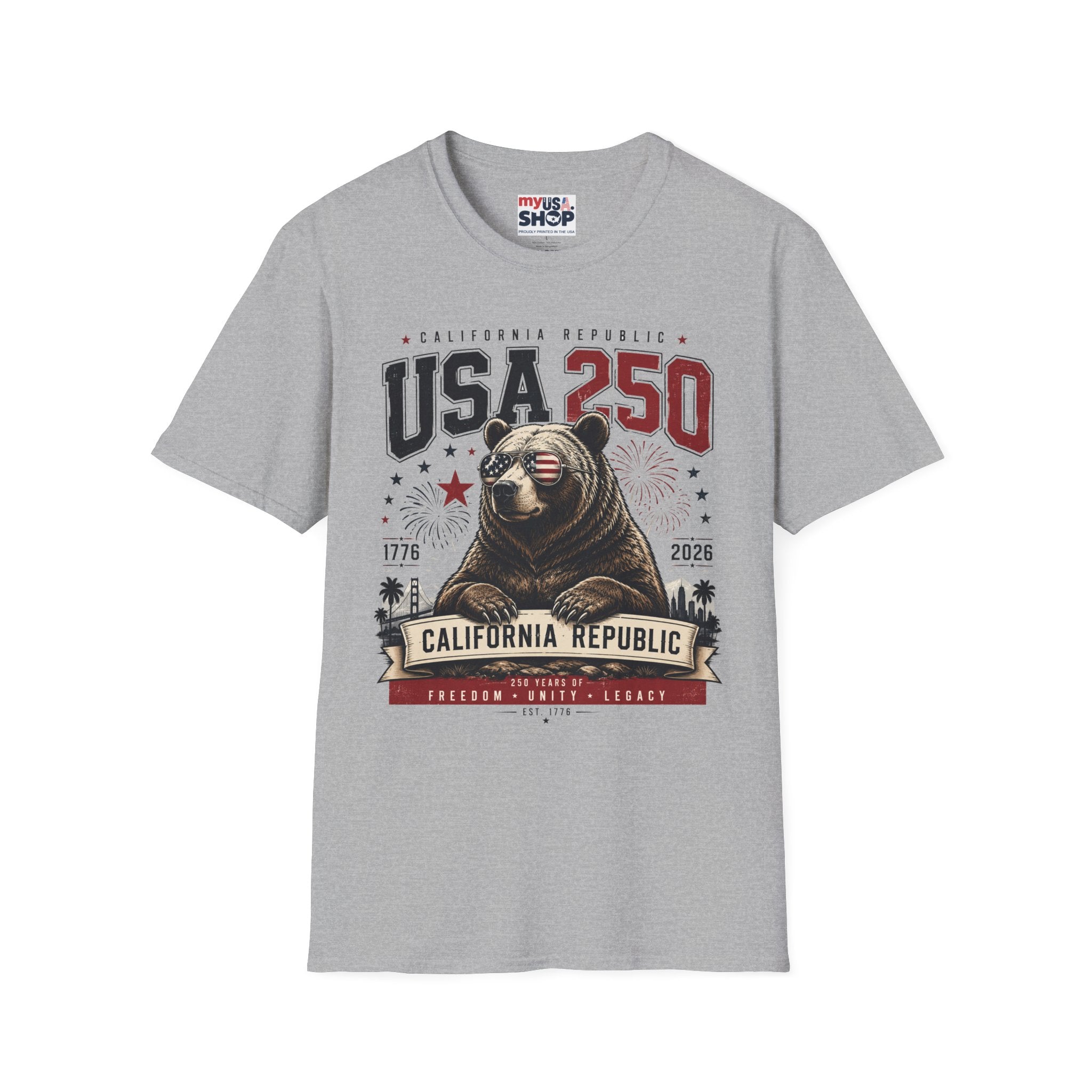USA 250 California Republic Bear T-Shirt — 1776–2026 Bicentennial Celebration America