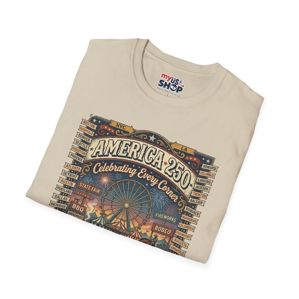 America 250 Celebration T-Shirt — Vintage Fair Ferris Wheel Patriotic Tee Pop Culture