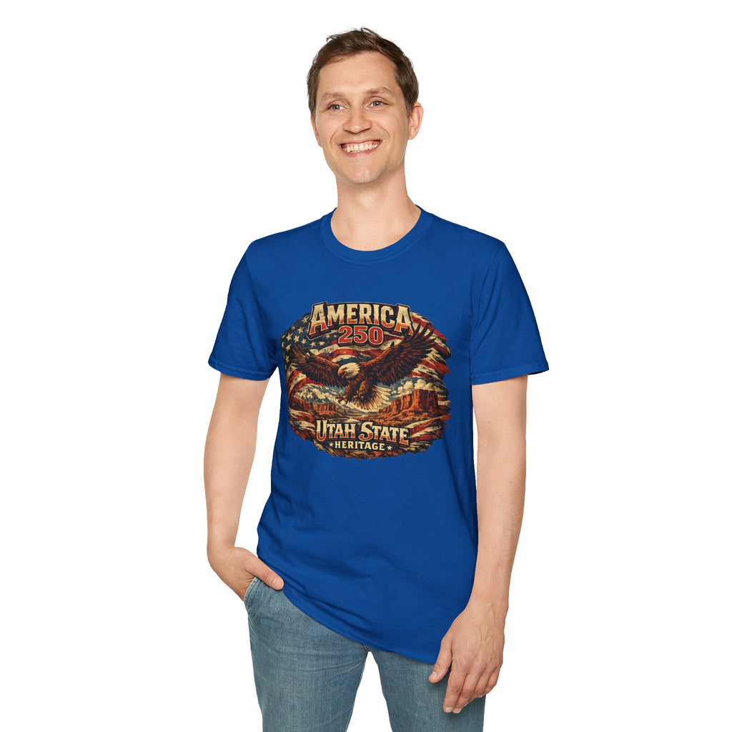 America 250 Utah State Shirt — Heritage Eagle Patriotic Graphic Tee