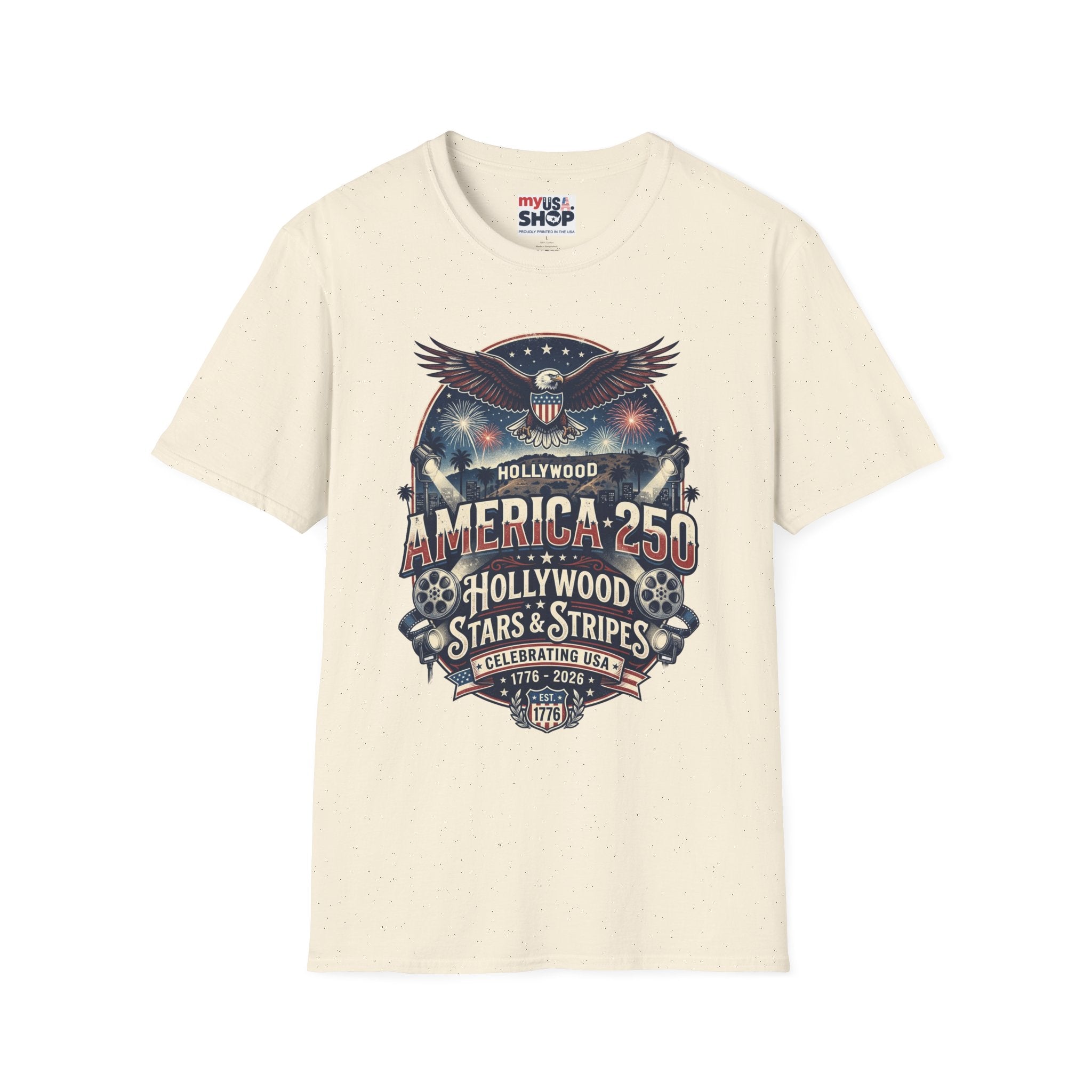America 250 Graphic T-Shirt — Hollywood Stars & Stripes Eagle Design