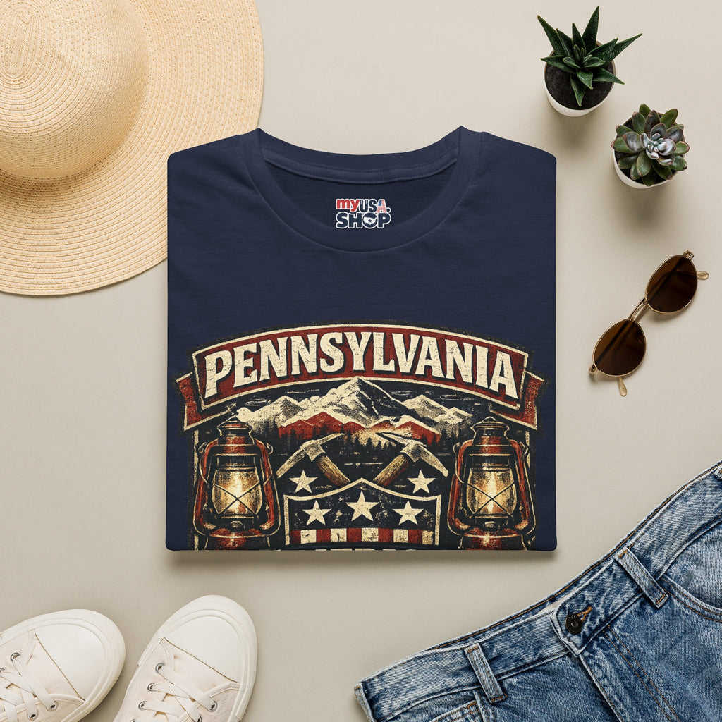 Pennsylvania America 250 Shirt — Rustic Mountain Miner Badge Graphic Tee