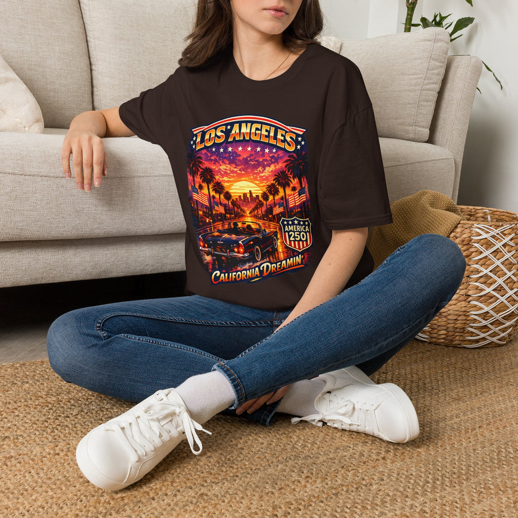 America 250 Los Angeles California Dreamin Palm Tree Sunset Convertible Tee