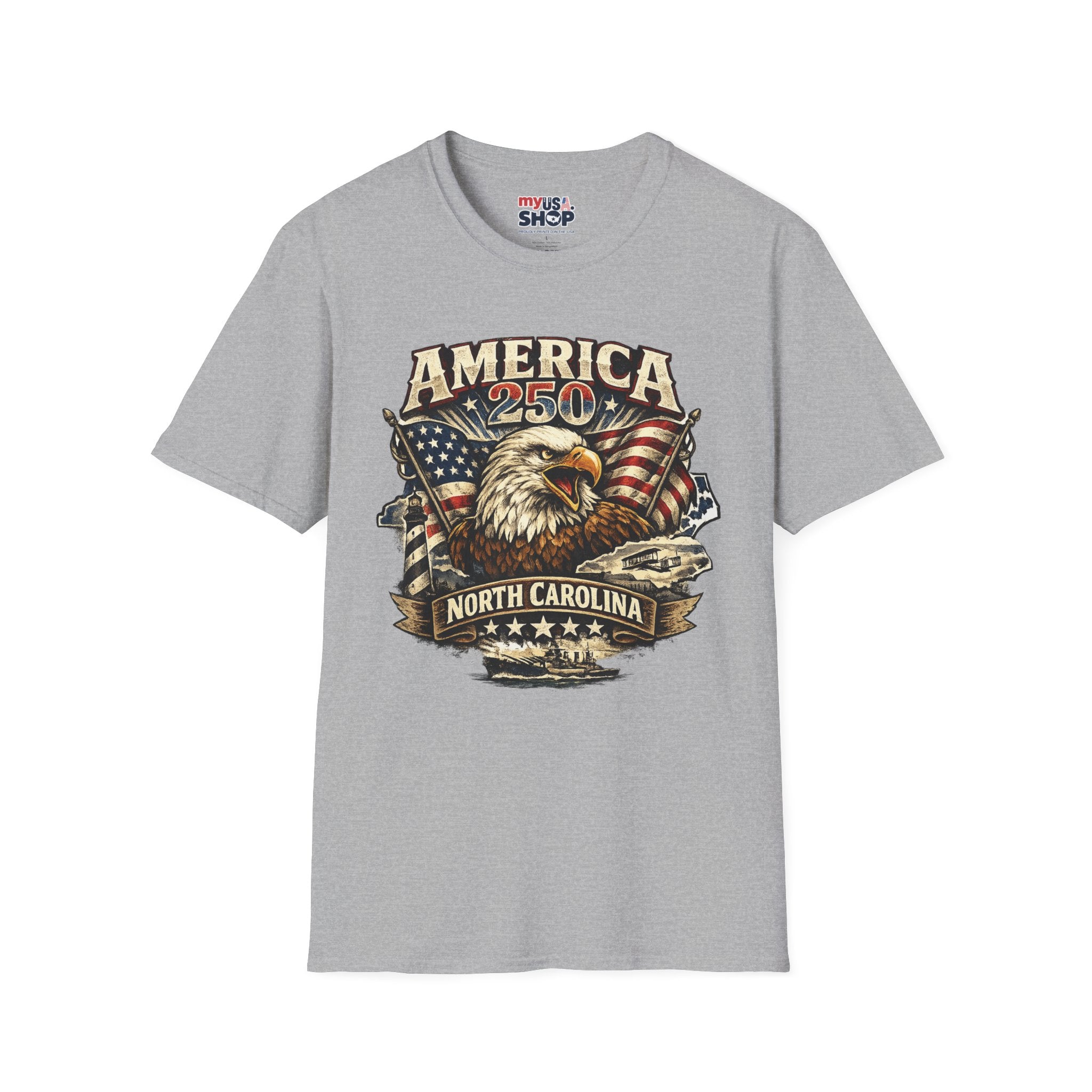 America 250 Eagle T-Shirt — Patriotic USA Flag Graphic (North Carolina)