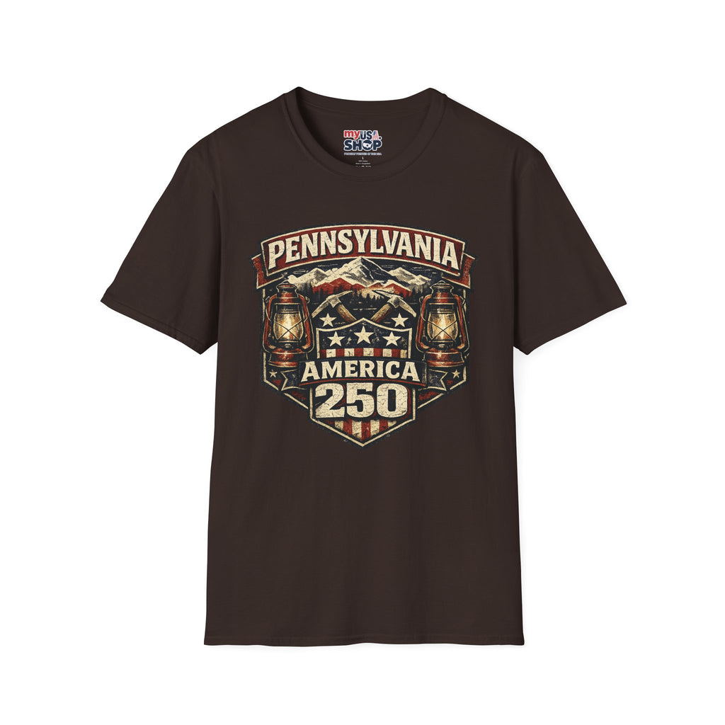 Pennsylvania America 250 Shirt — Rustic Mountain Miner Badge Graphic Tee