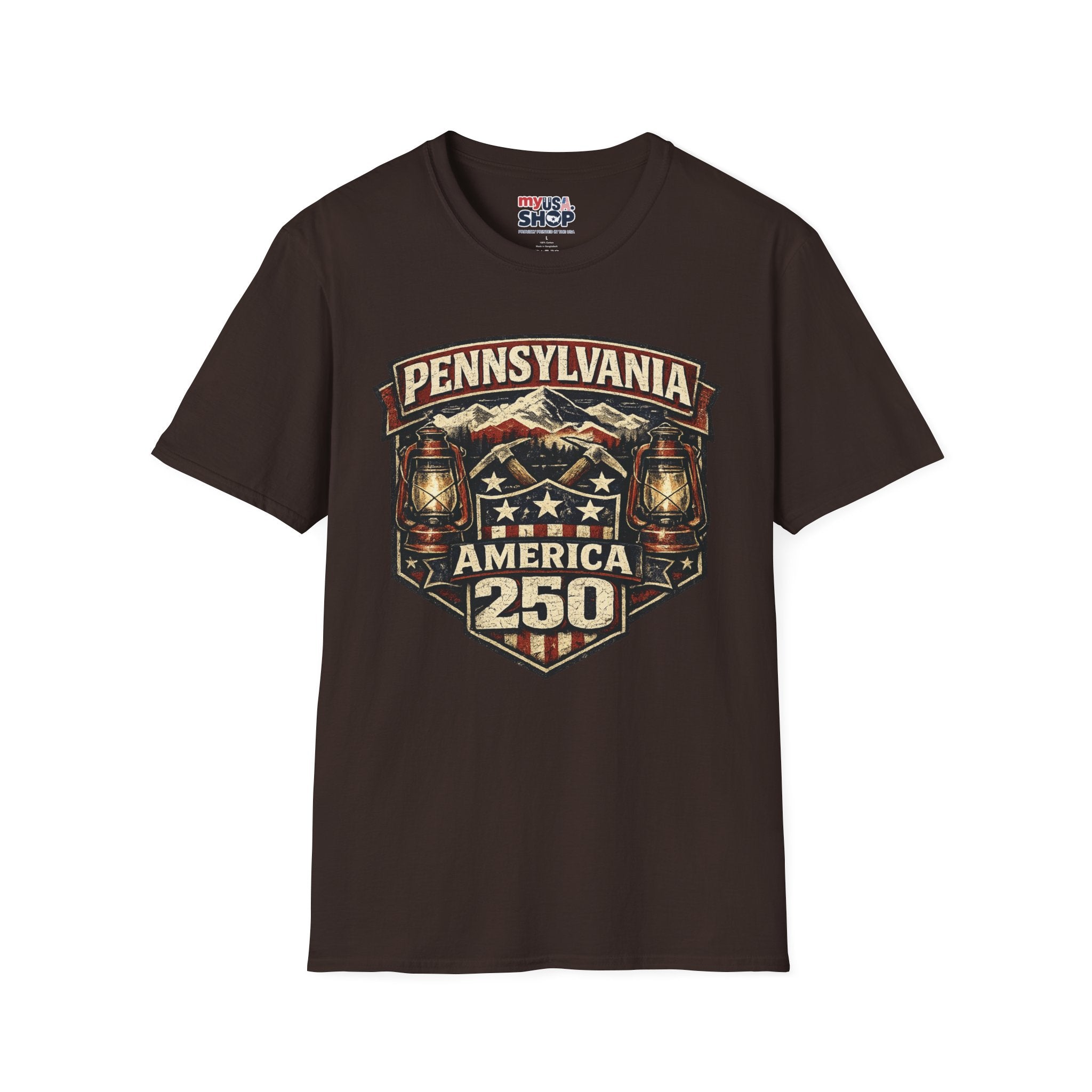 Pennsylvania America 250 Shirt — Rustic Mountain Miner Badge Graphic Tee