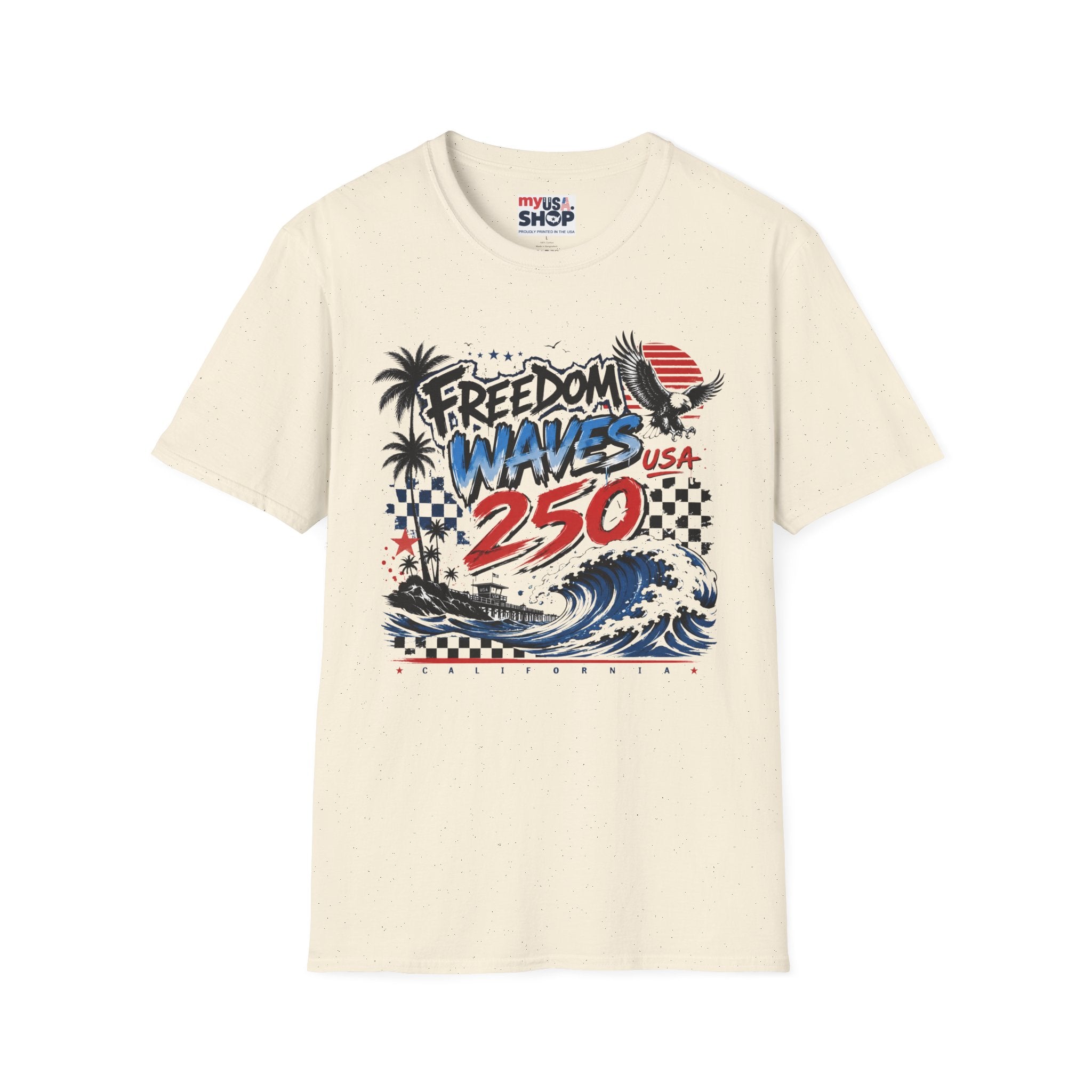 Freedom Waves America 250 USA T-Shirt — Patriotic Surf Graphic Tee